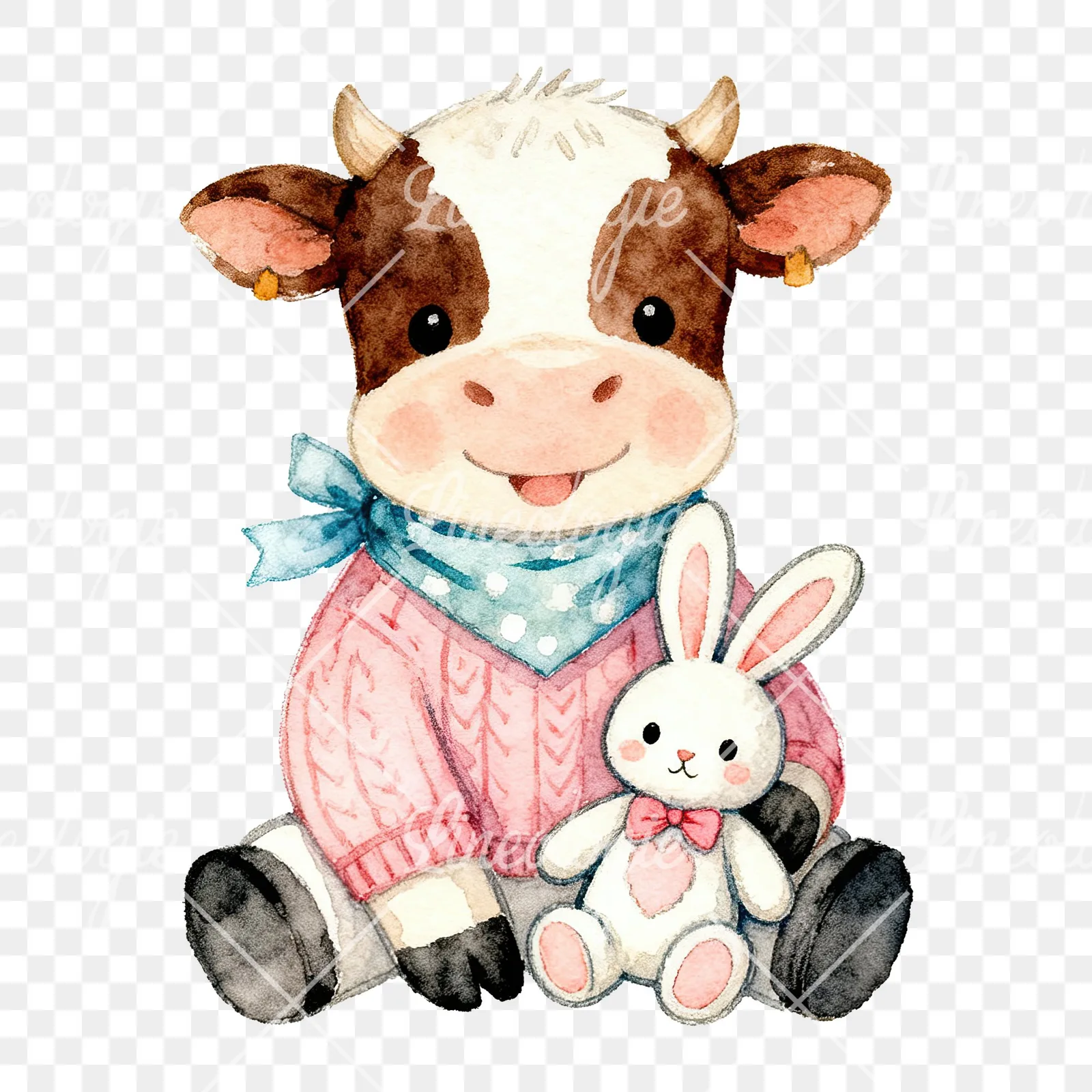 Watercolor Easter calf painting egg clipart 7 of 9 on a transparent background (PNG)
