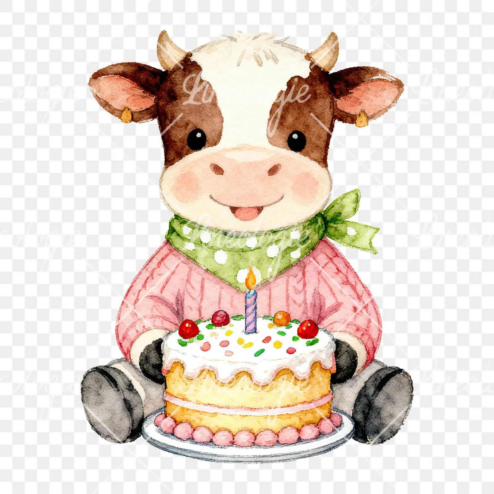 Watercolor Easter calf painting egg clipart 8 of 9 on a transparent background (PNG)