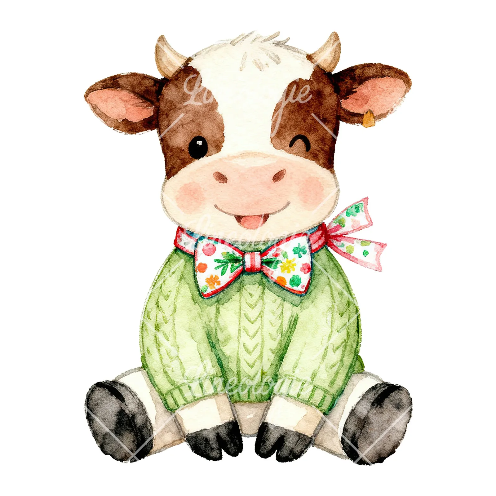 Watercolor Easter calf painting egg clipart 9 of 9 on a white background (JPG)