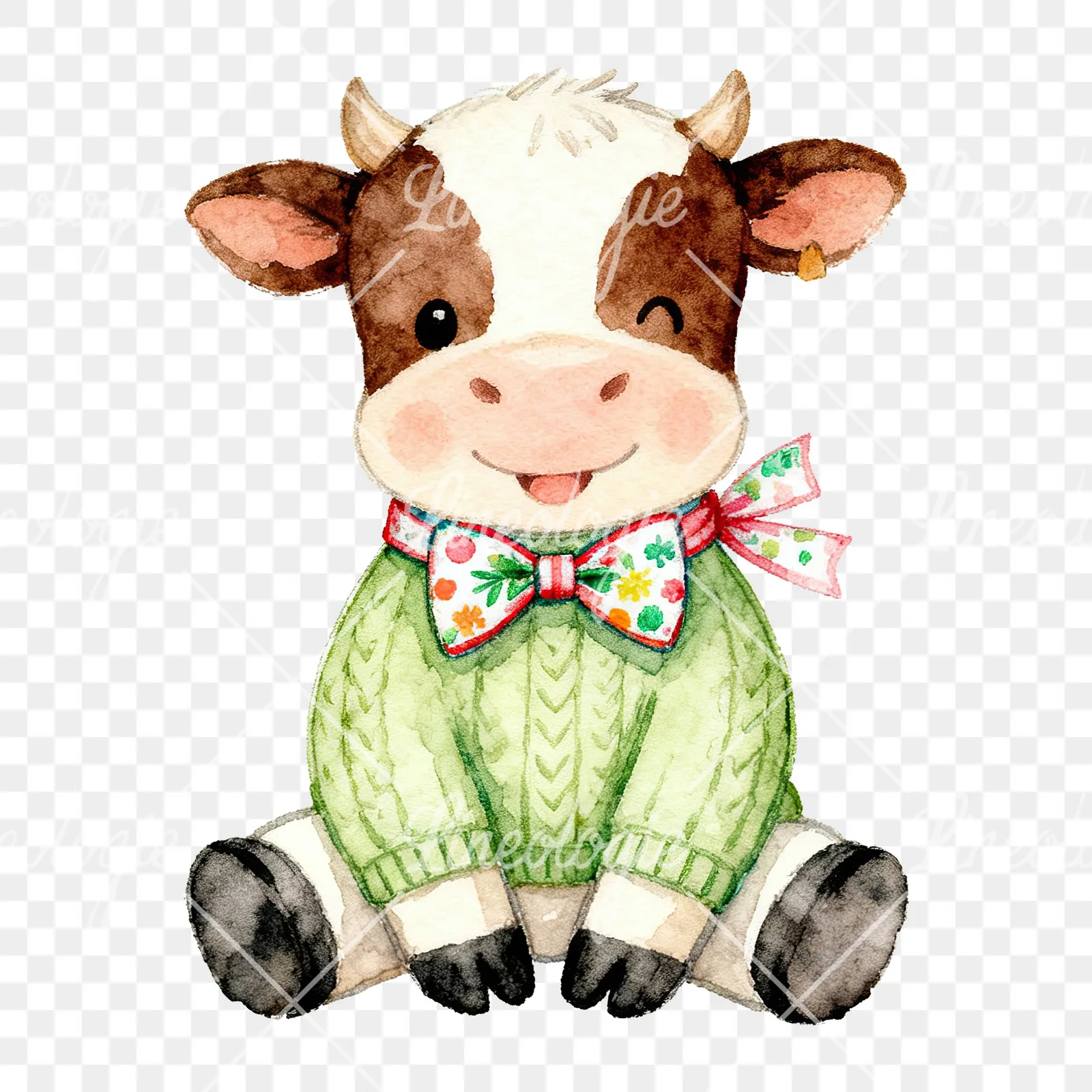 Watercolor Easter calf painting egg clipart 9 of 9 on a transparent background (PNG)