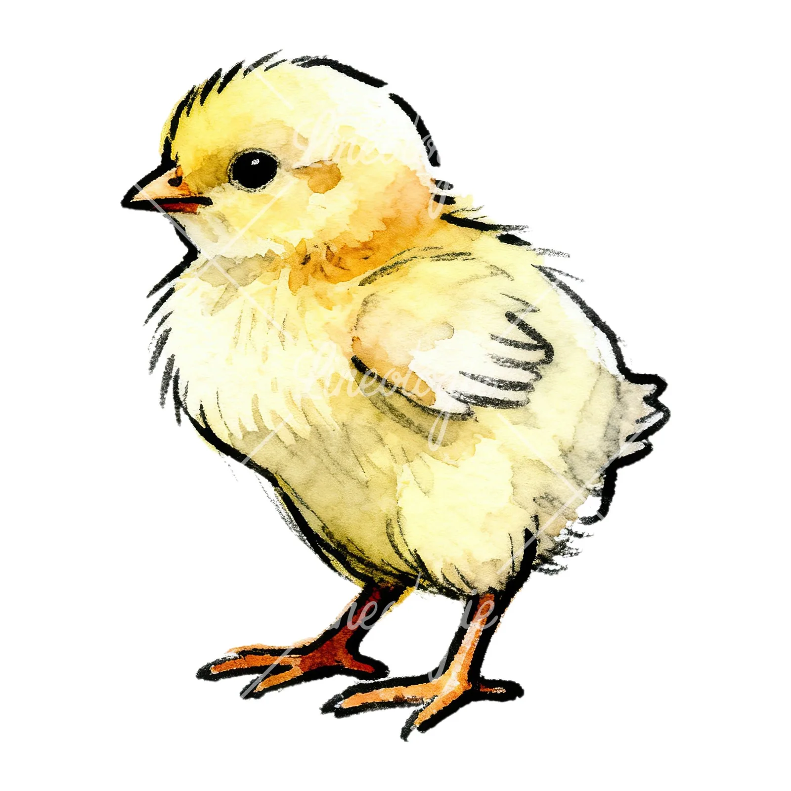 Watercolor yellow Easter chick clipart 1 of 9 on a white background (JPG)