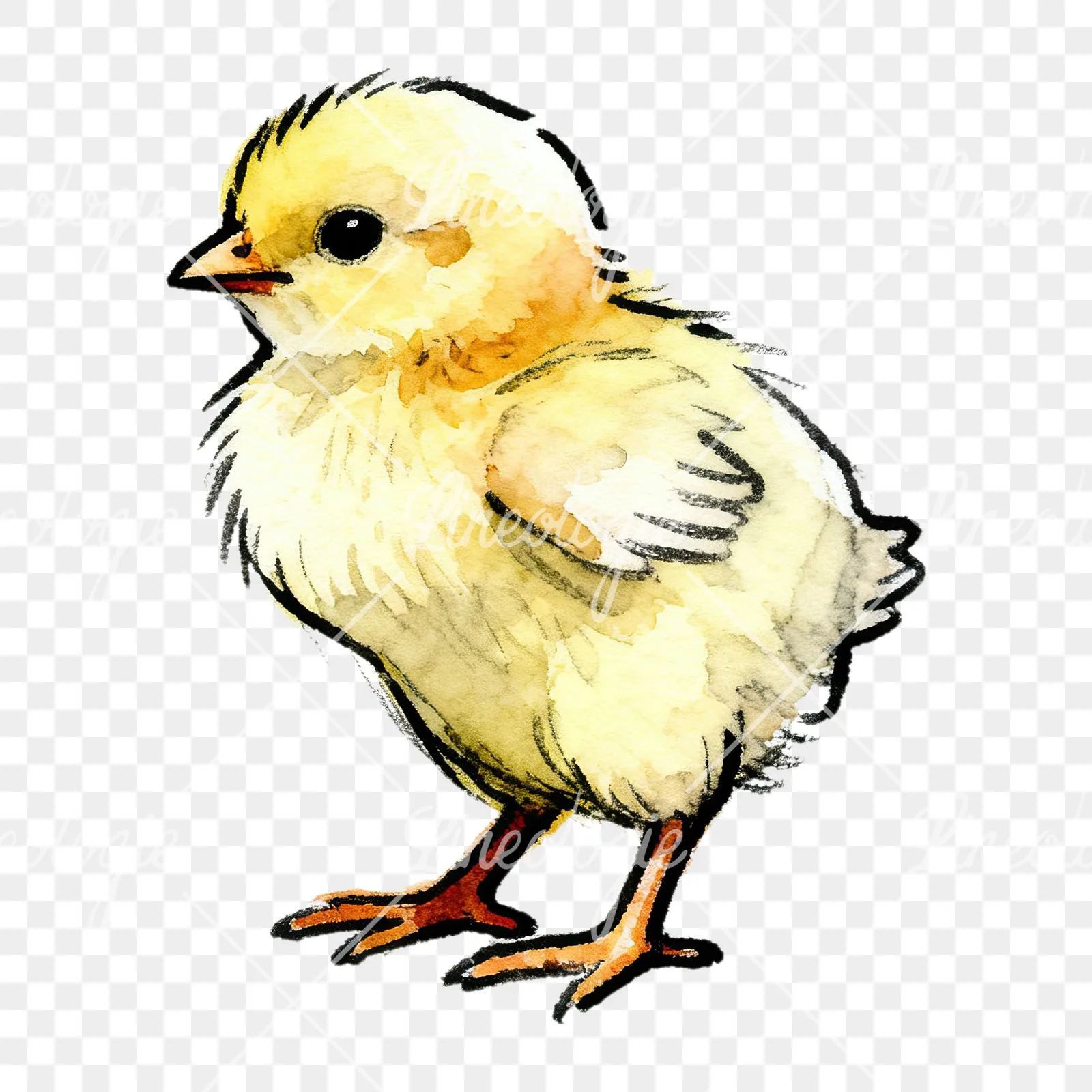 Watercolor yellow Easter chick clipart 1 of 9 on a transparent background (PNG)