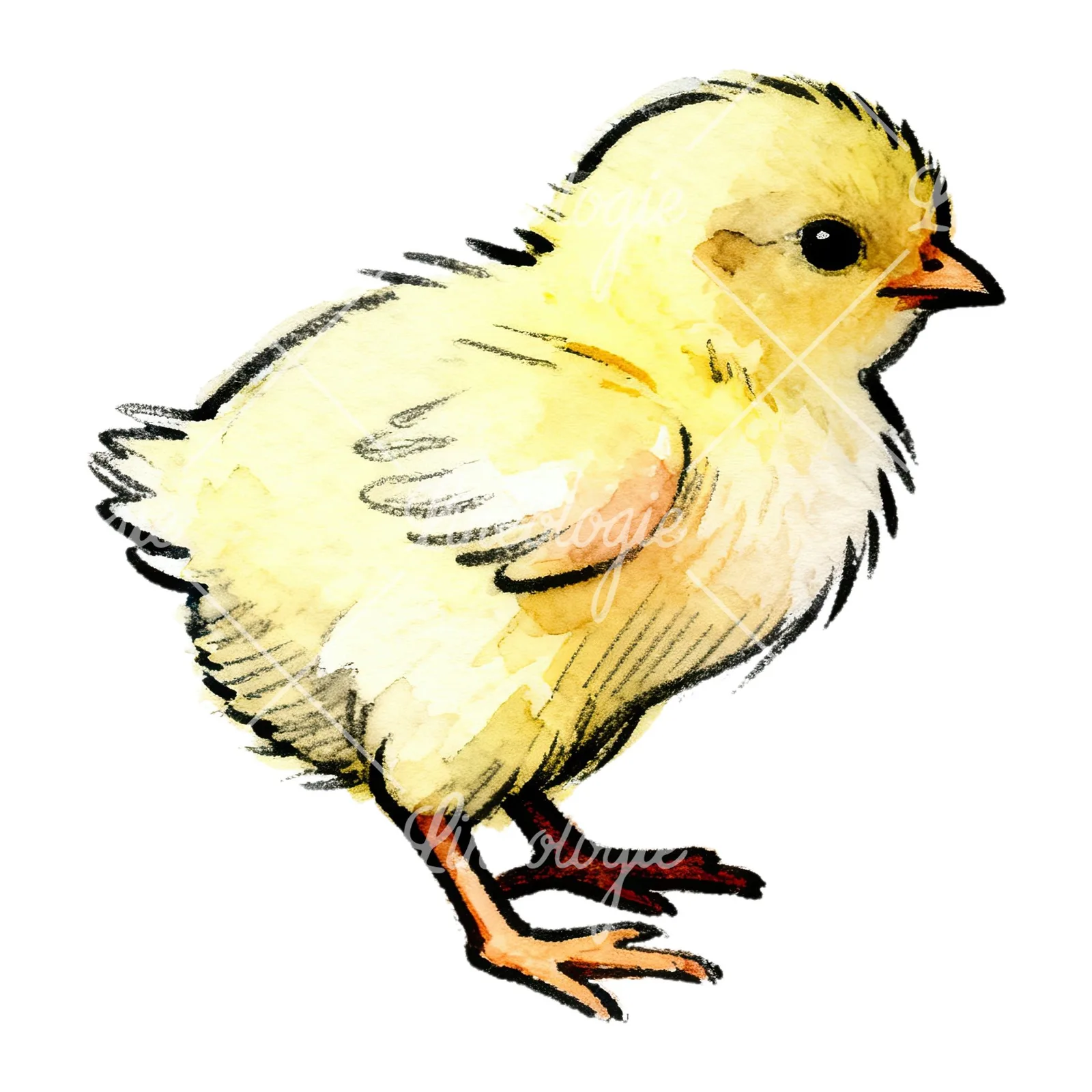 Watercolor yellow Easter chick clipart 2 of 9 on a white background (JPG)