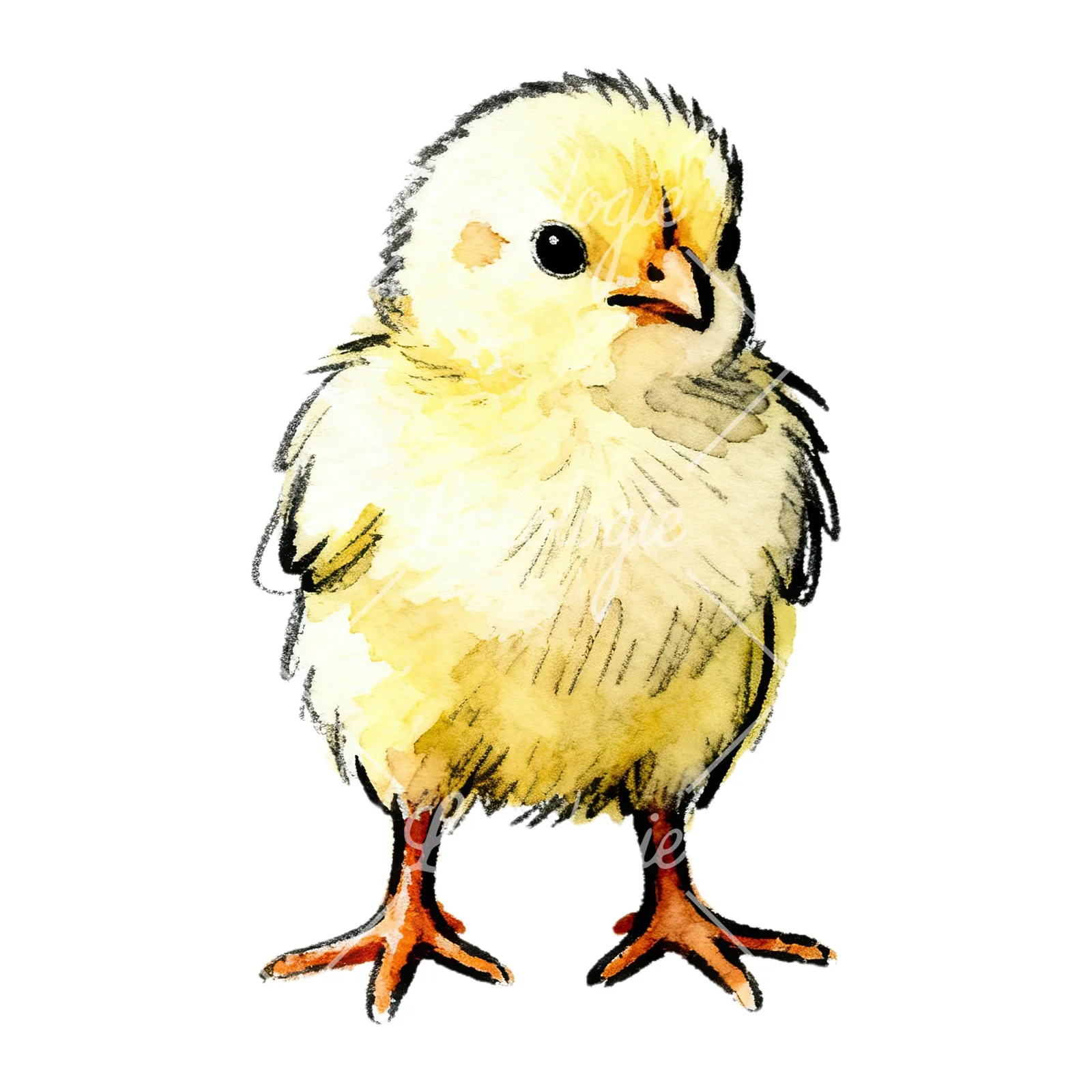 Watercolor yellow Easter chick clipart 3 of 9 on a white background (JPG)