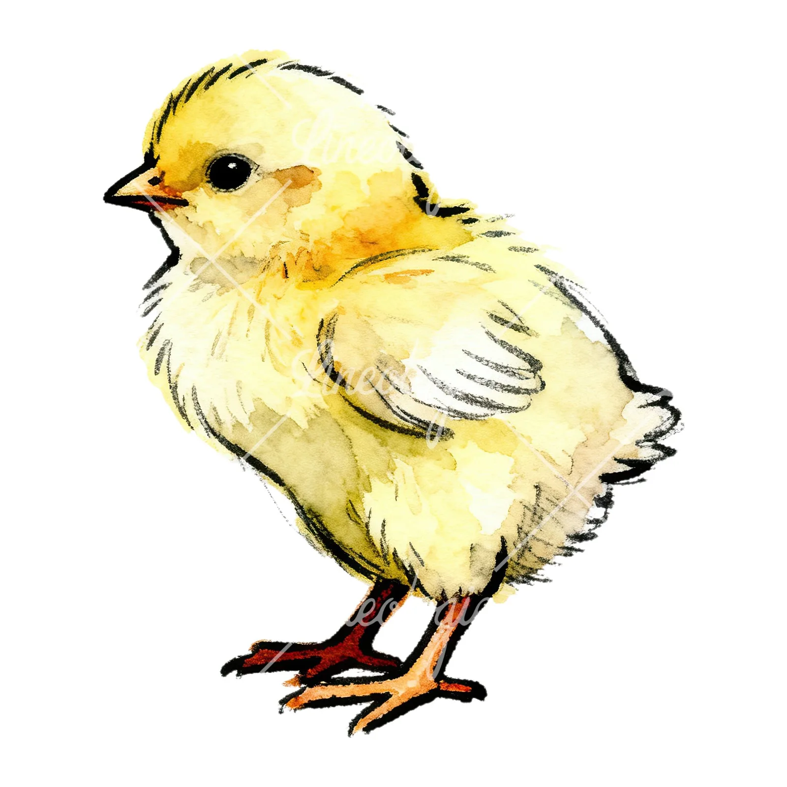 Watercolor yellow Easter chick clipart 4 of 9 on a white background (JPG)