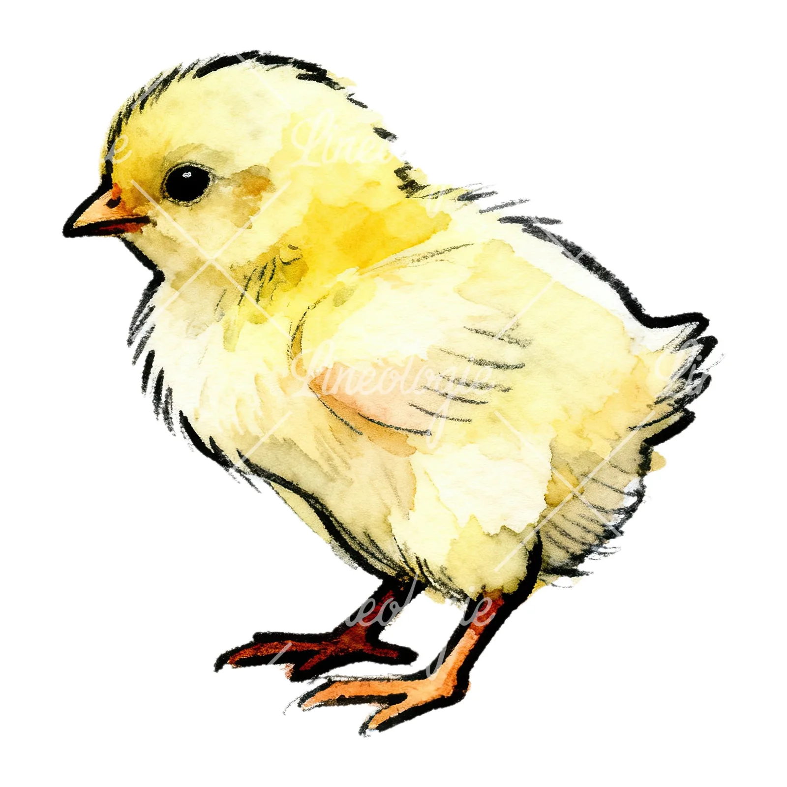 Watercolor yellow Easter chick clipart 5 of 9 on a white background (JPG)