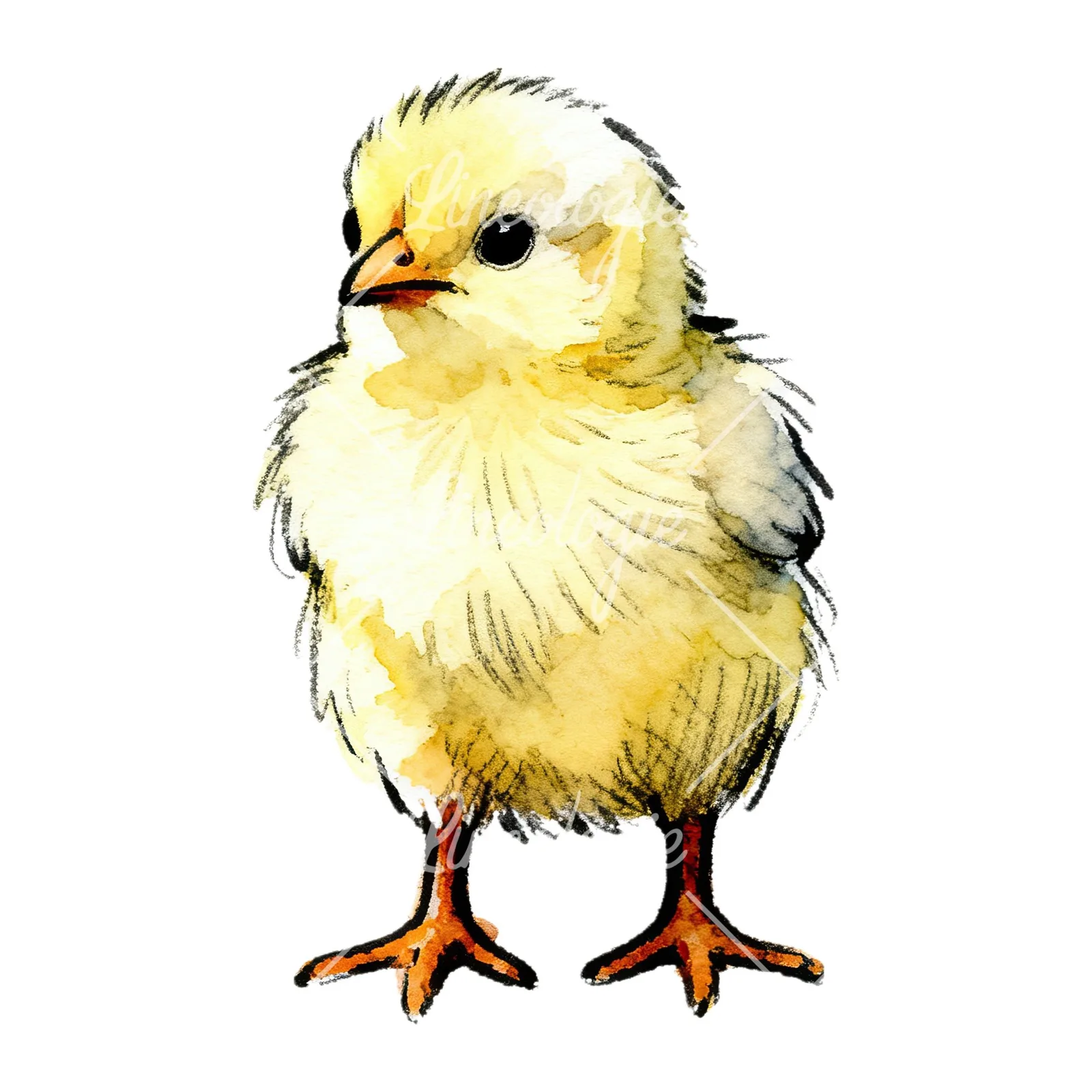 Watercolor yellow Easter chick clipart 6 of 9 on a white background (JPG)
