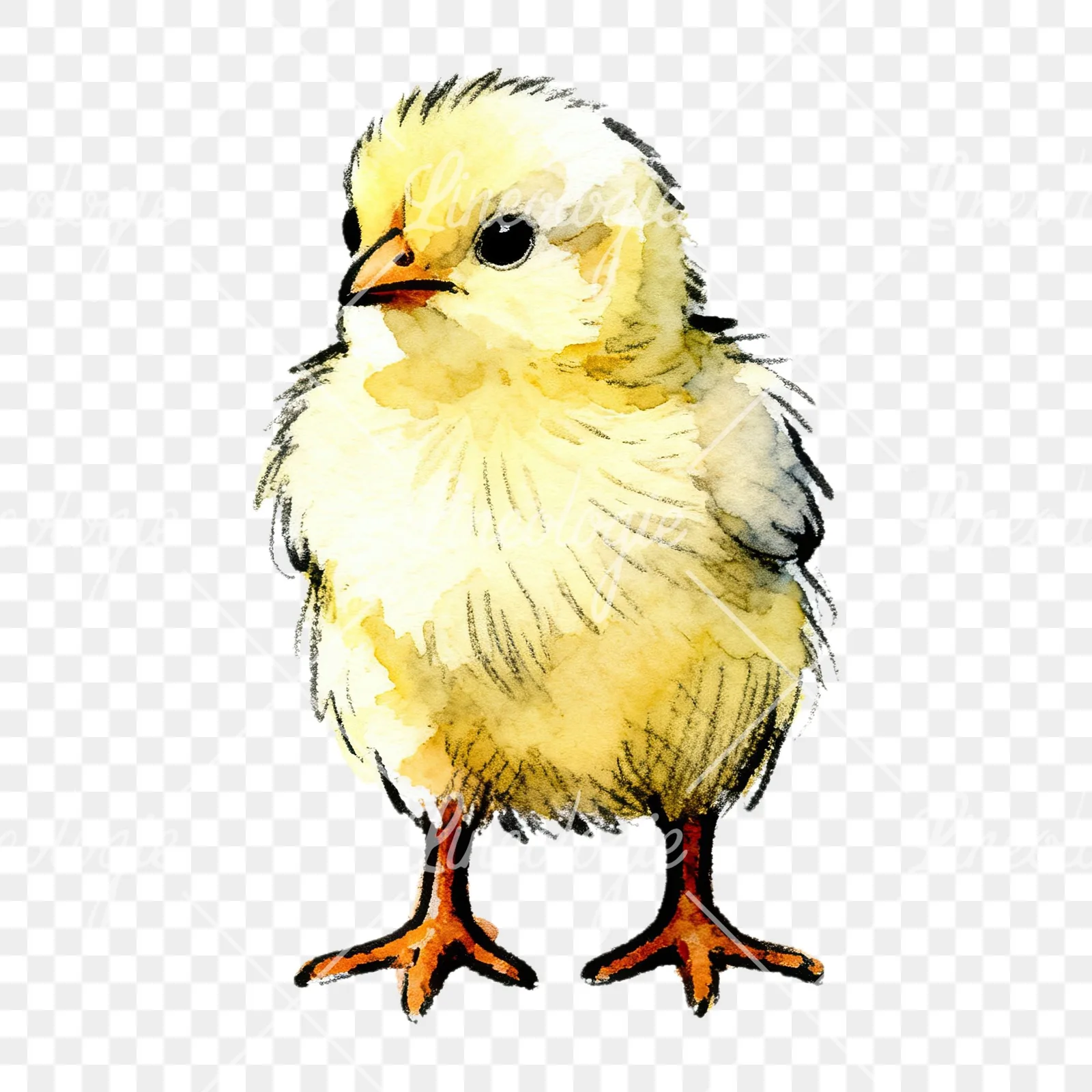 Watercolor yellow Easter chick clipart 6 of 9 on a transparent background (PNG)