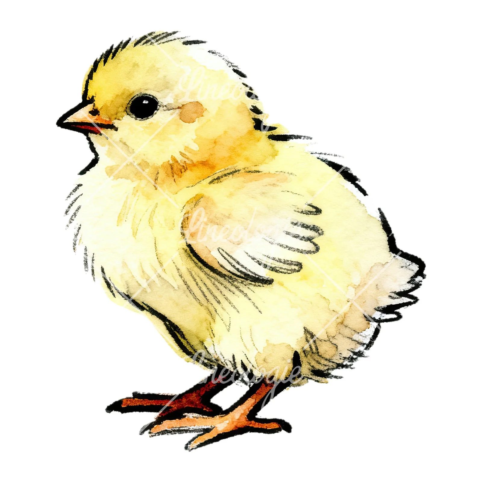Watercolor yellow Easter chick clipart 7 of 9 on a white background (JPG)