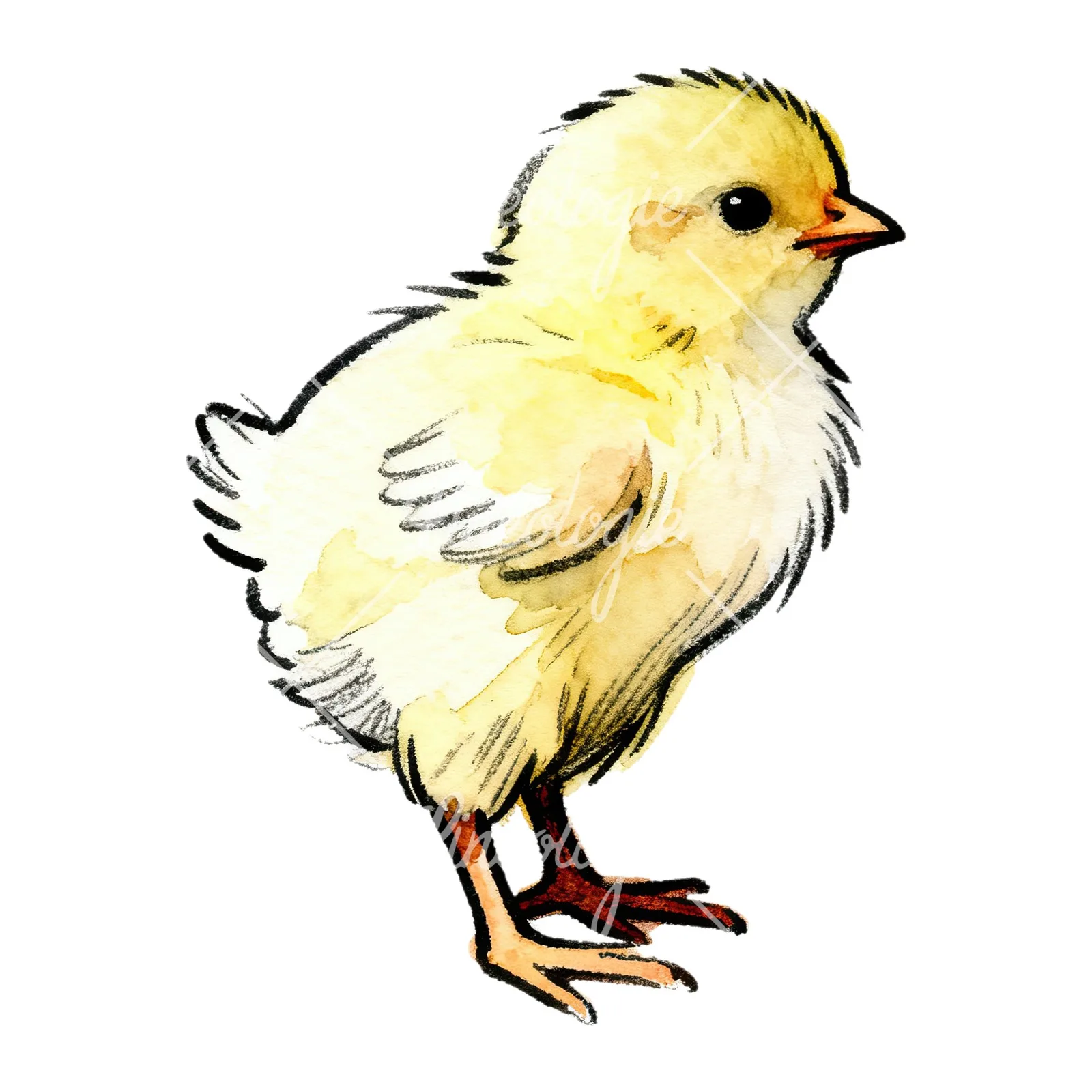 Watercolor yellow Easter chick clipart 8 of 9 on a white background (JPG)