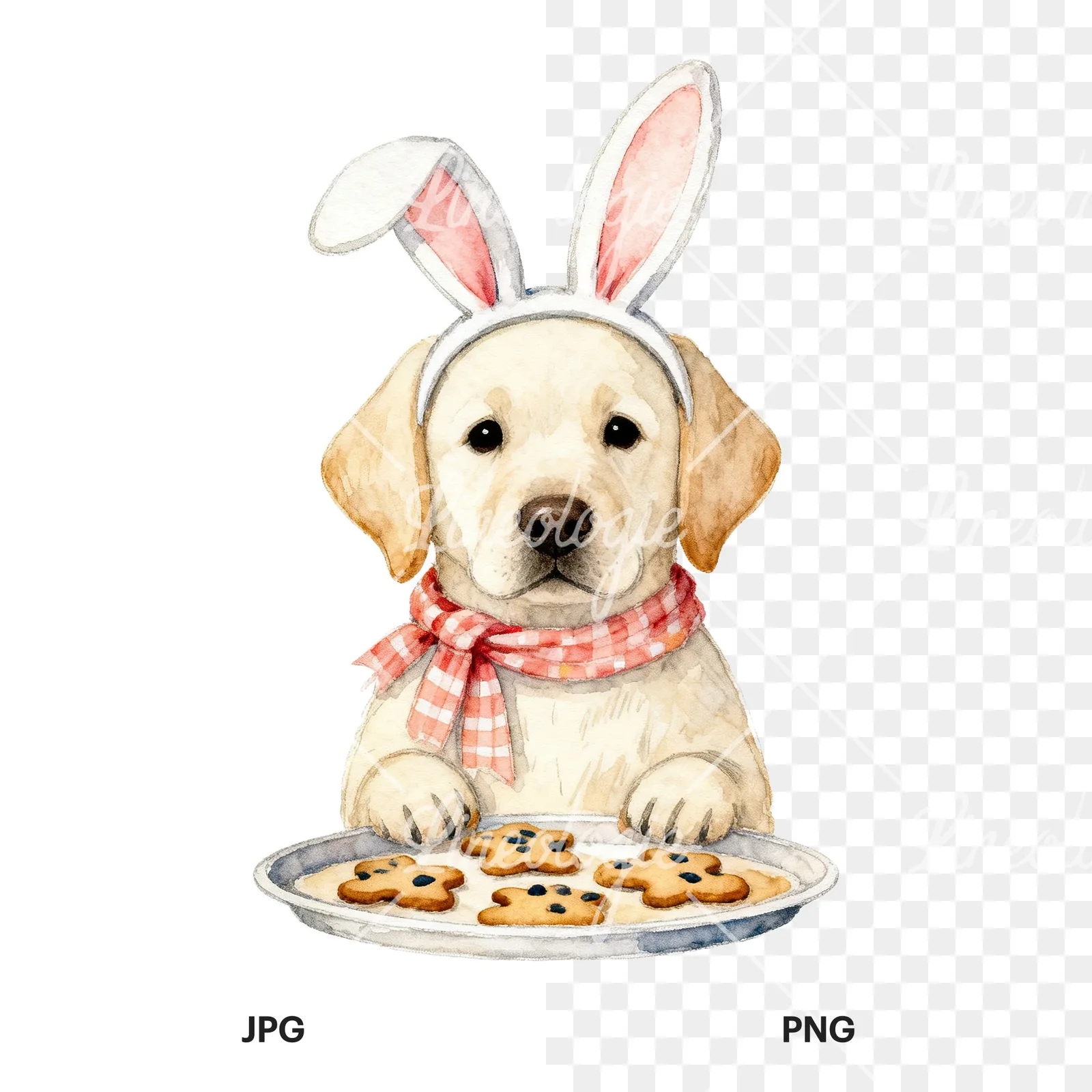 Watercolor Easter puppy with egg sweater clipart 5 of 9, as a JPG on white and a transparent PNG