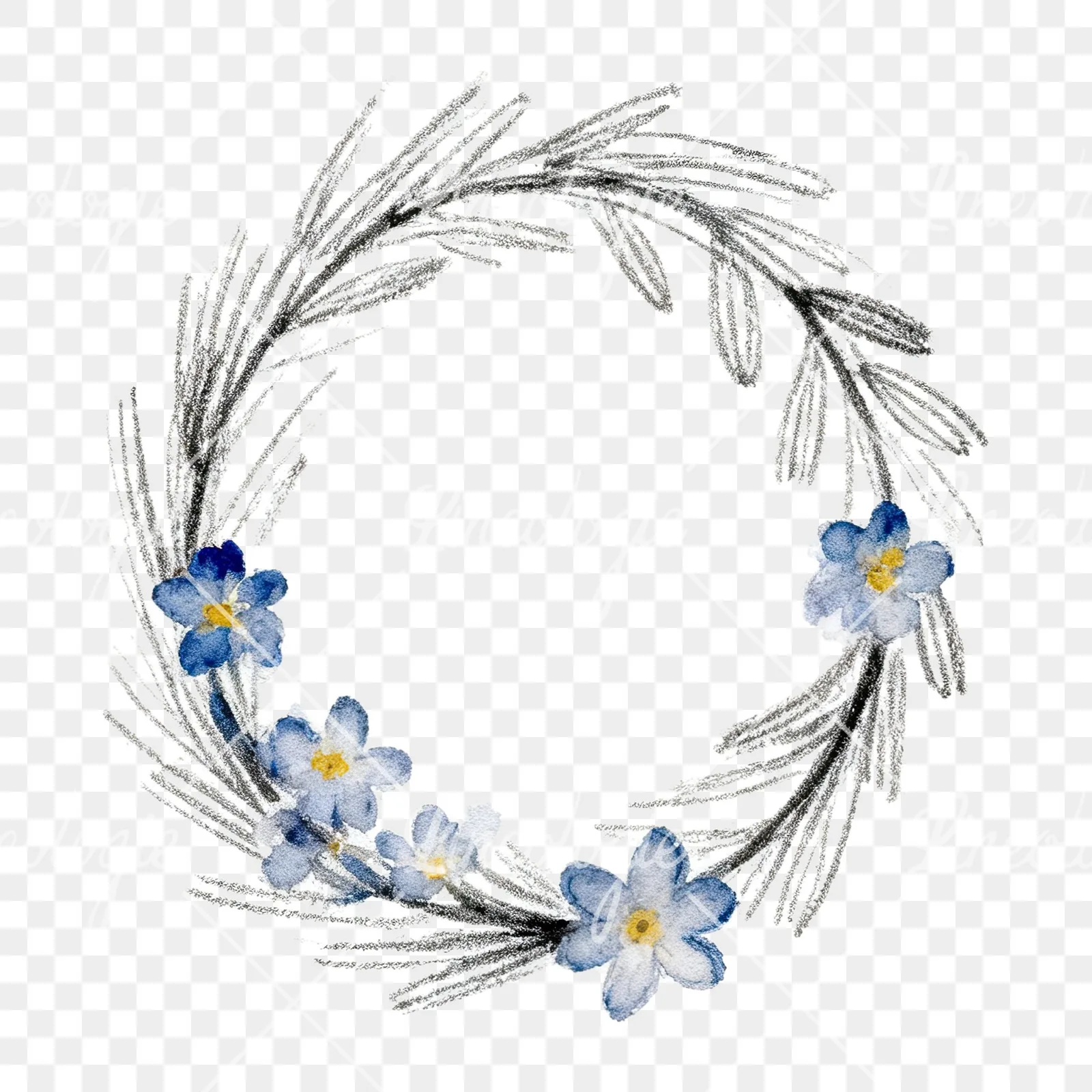 Watercolor Easter wreath with flowers and eggs clipart 2 of 9 on a transparent background (PNG)