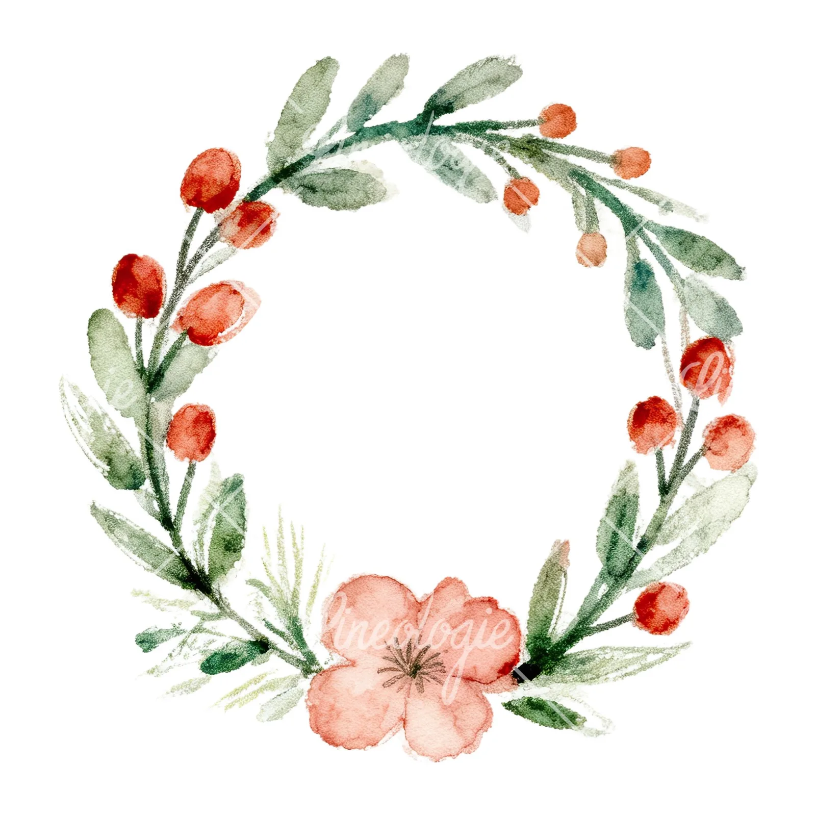 Watercolor Easter wreath with flowers and eggs clipart 7 of 9 on a white background (JPG)