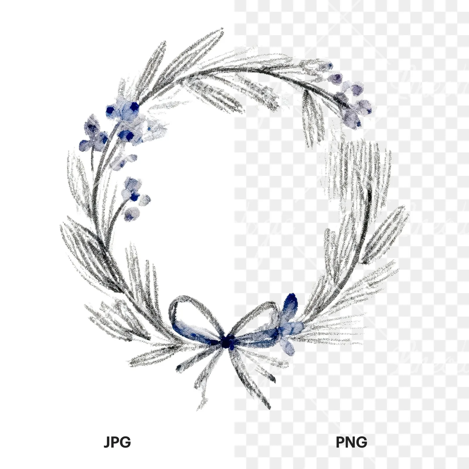 Watercolor Easter wreath with flowers and eggs clipart 9 of 9, as a JPG on white and a transparent PNG
