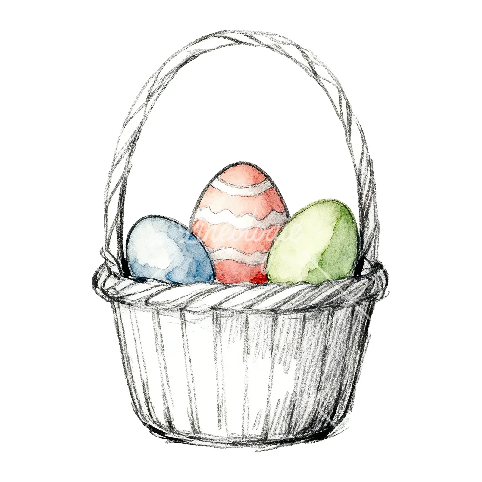 Watercolor floral basket clipart 1 of 9 on a white background (JPG)