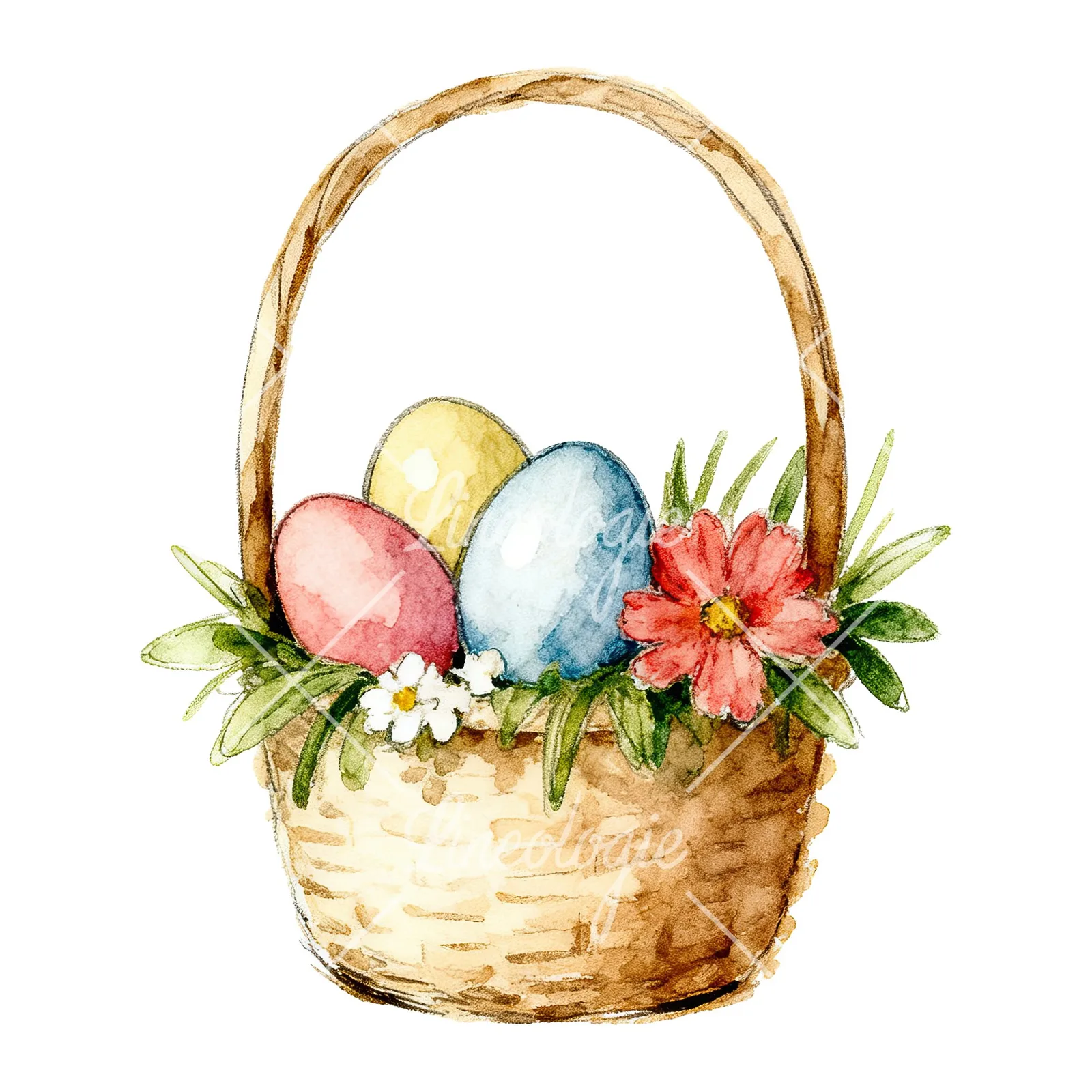Watercolor floral basket clipart 5 of 9 on a white background (JPG)