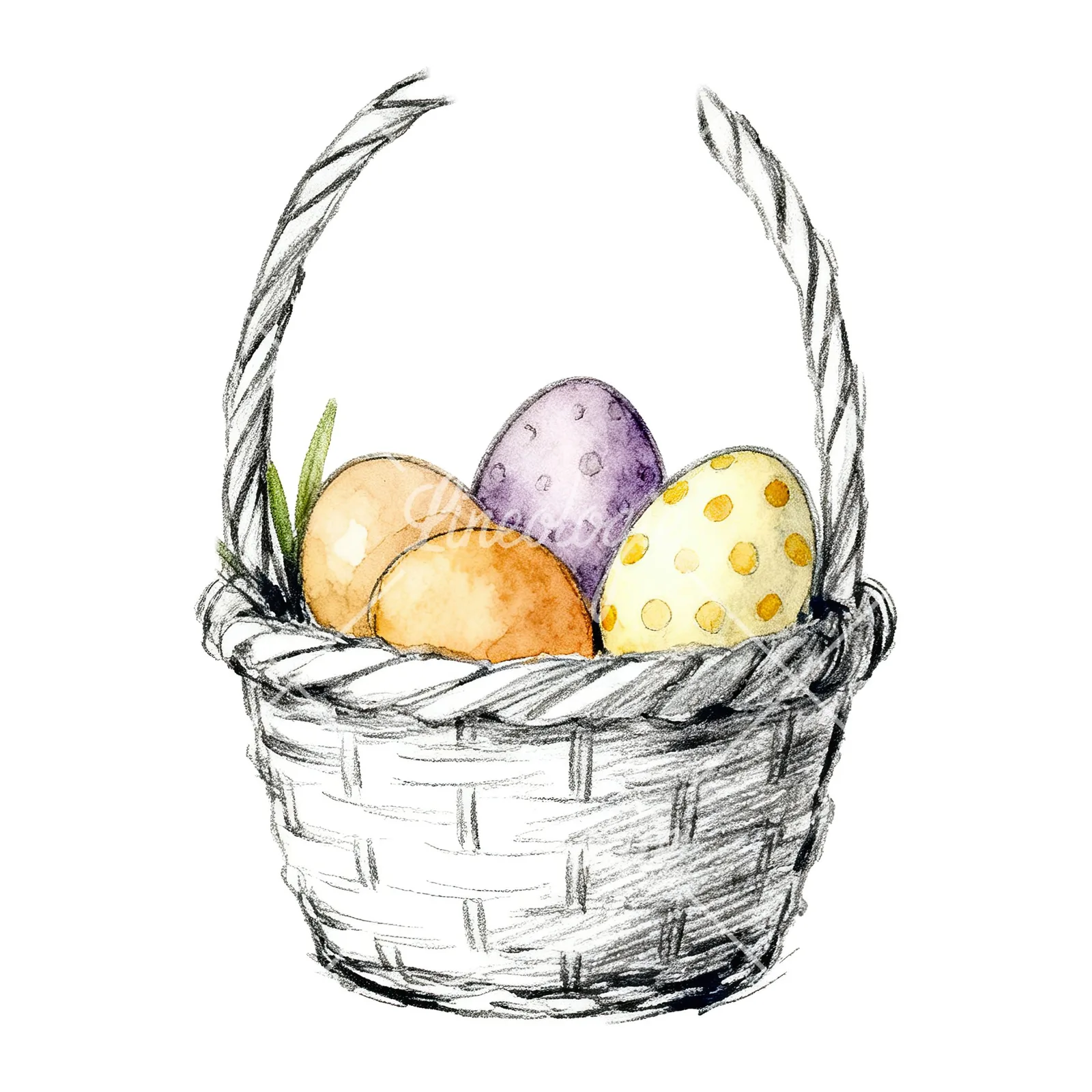 Watercolor floral basket clipart 7 of 9 on a white background (JPG)