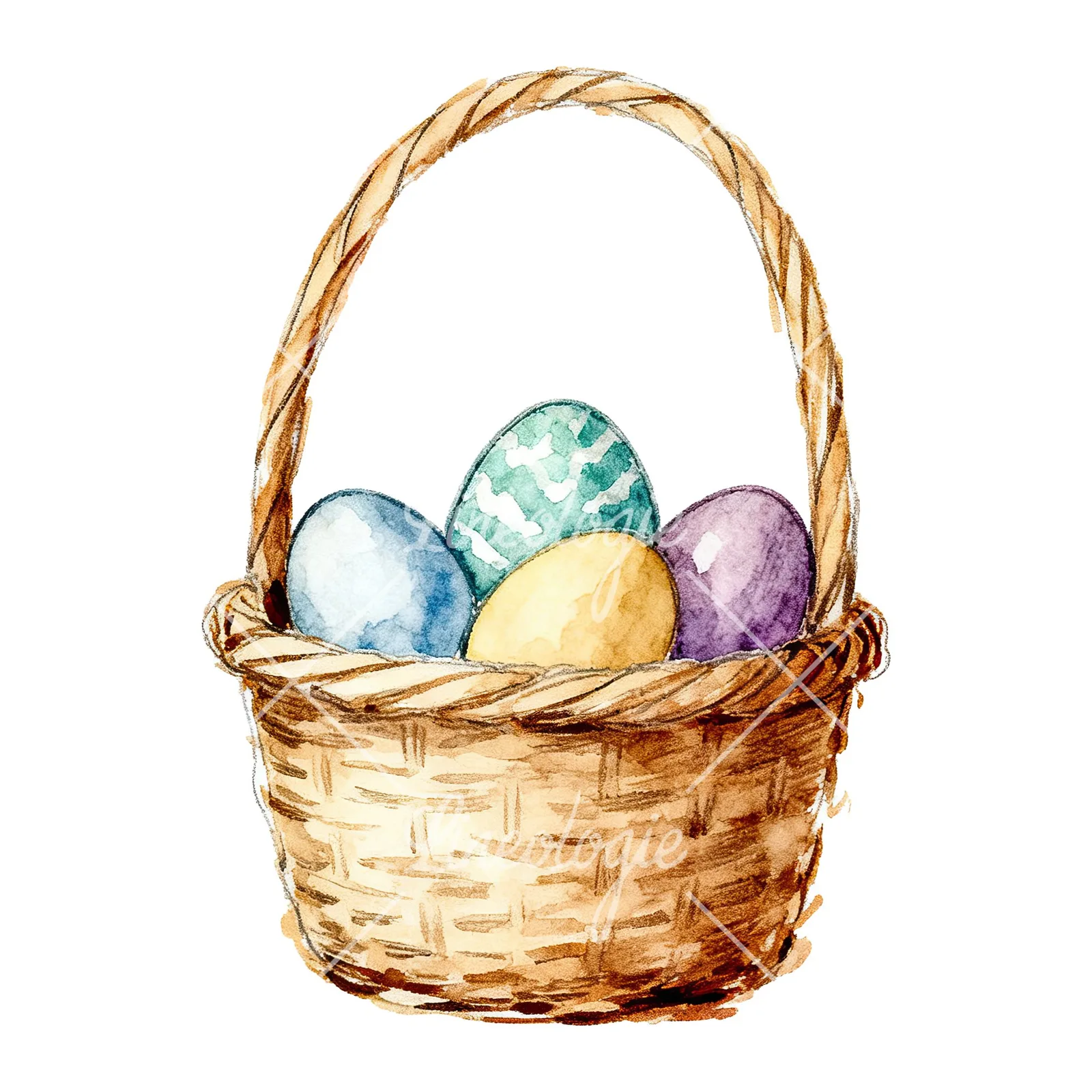 Watercolor floral basket clipart 9 of 9 on a white background (JPG)