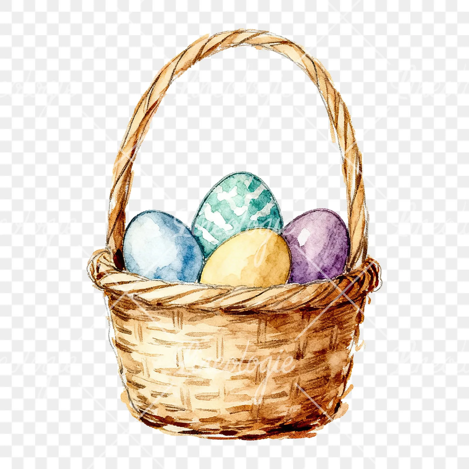 Watercolor floral basket clipart 9 of 9 on a transparent background (PNG)