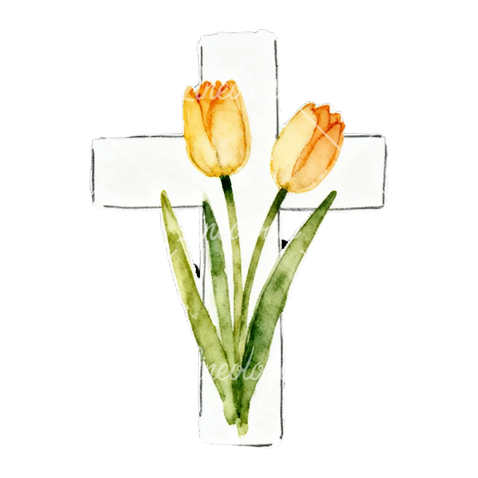 Watercolor floral crosses set clipart 1 of 9 on a white background (JPG)