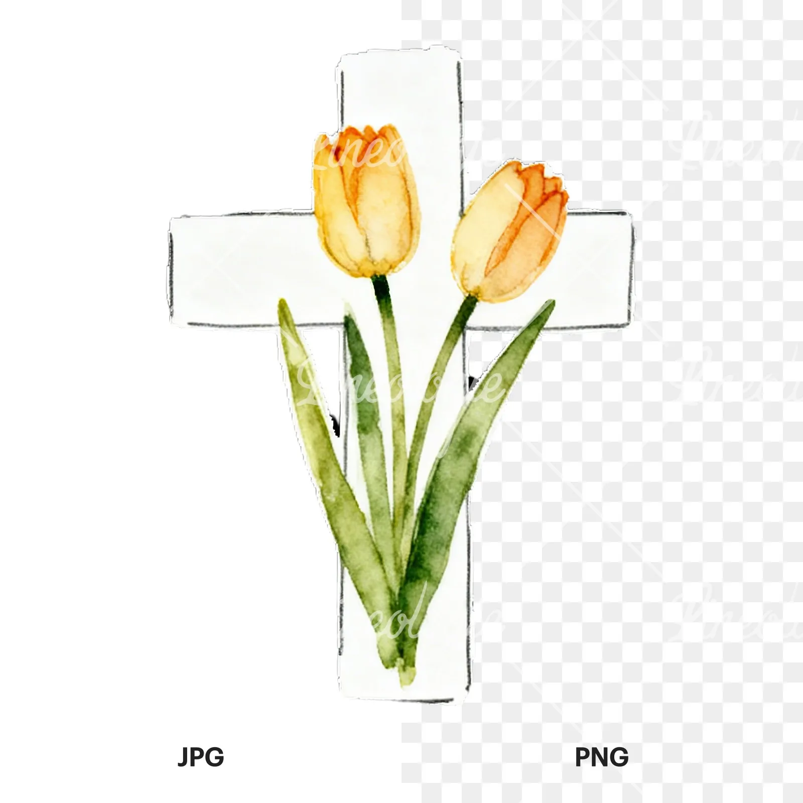 Watercolor floral crosses set clipart 1 of 9, as a JPG on white and a transparent PNG