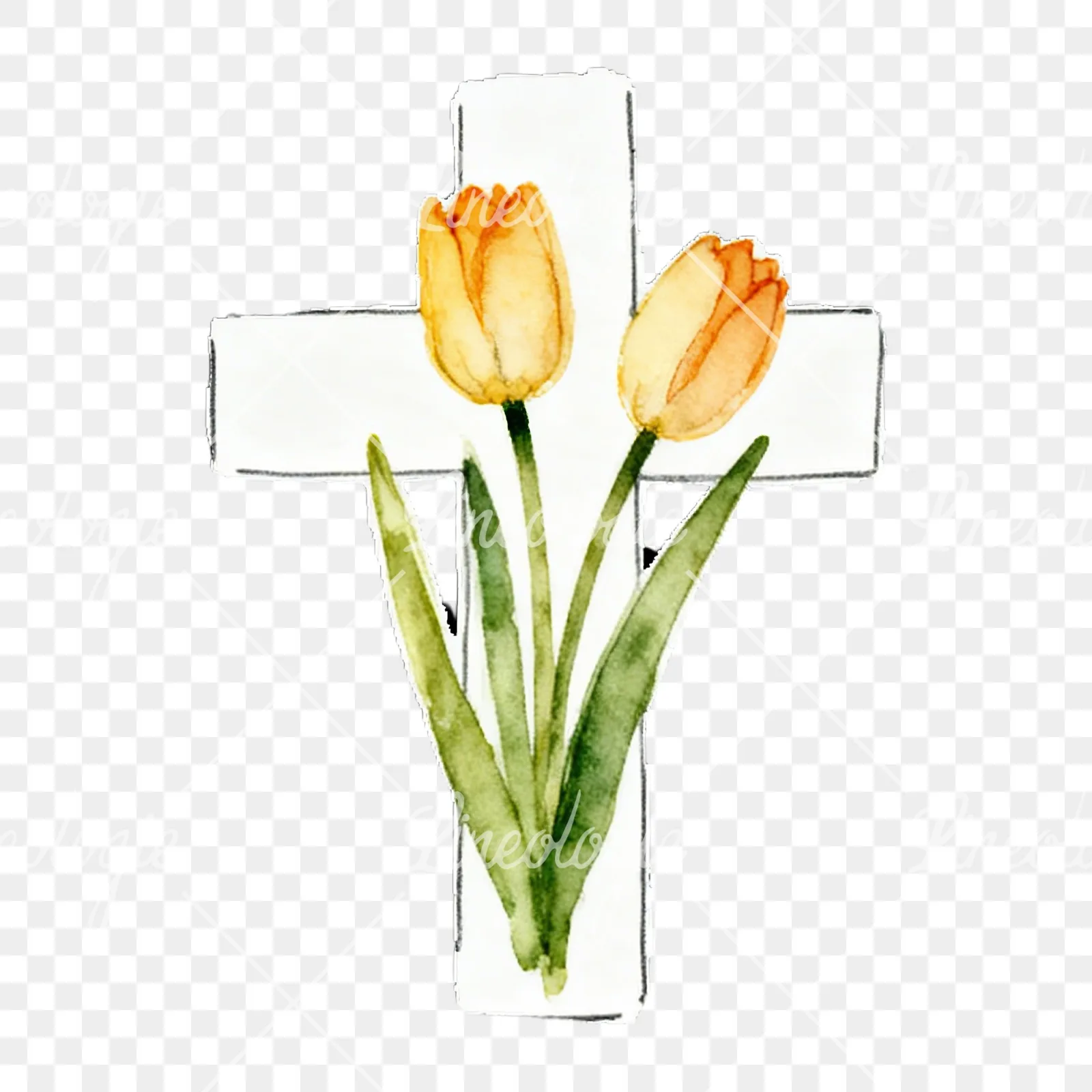 Watercolor floral crosses set clipart 1 of 9 on a transparent background (PNG)