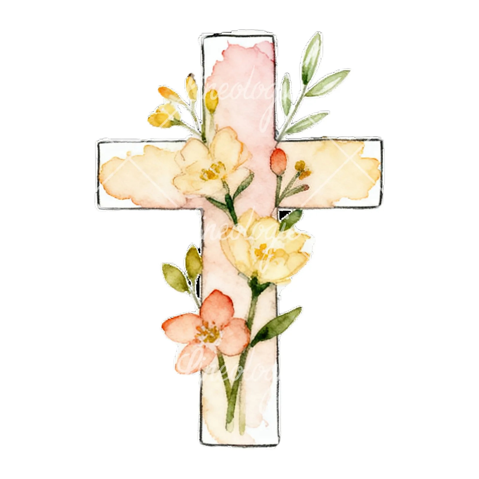 Watercolor floral crosses set clipart 2 of 9 on a white background (JPG)