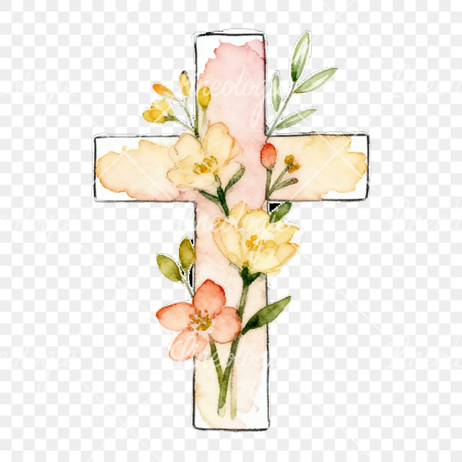Watercolor floral crosses set clipart 2 of 9 on a transparent background (PNG)