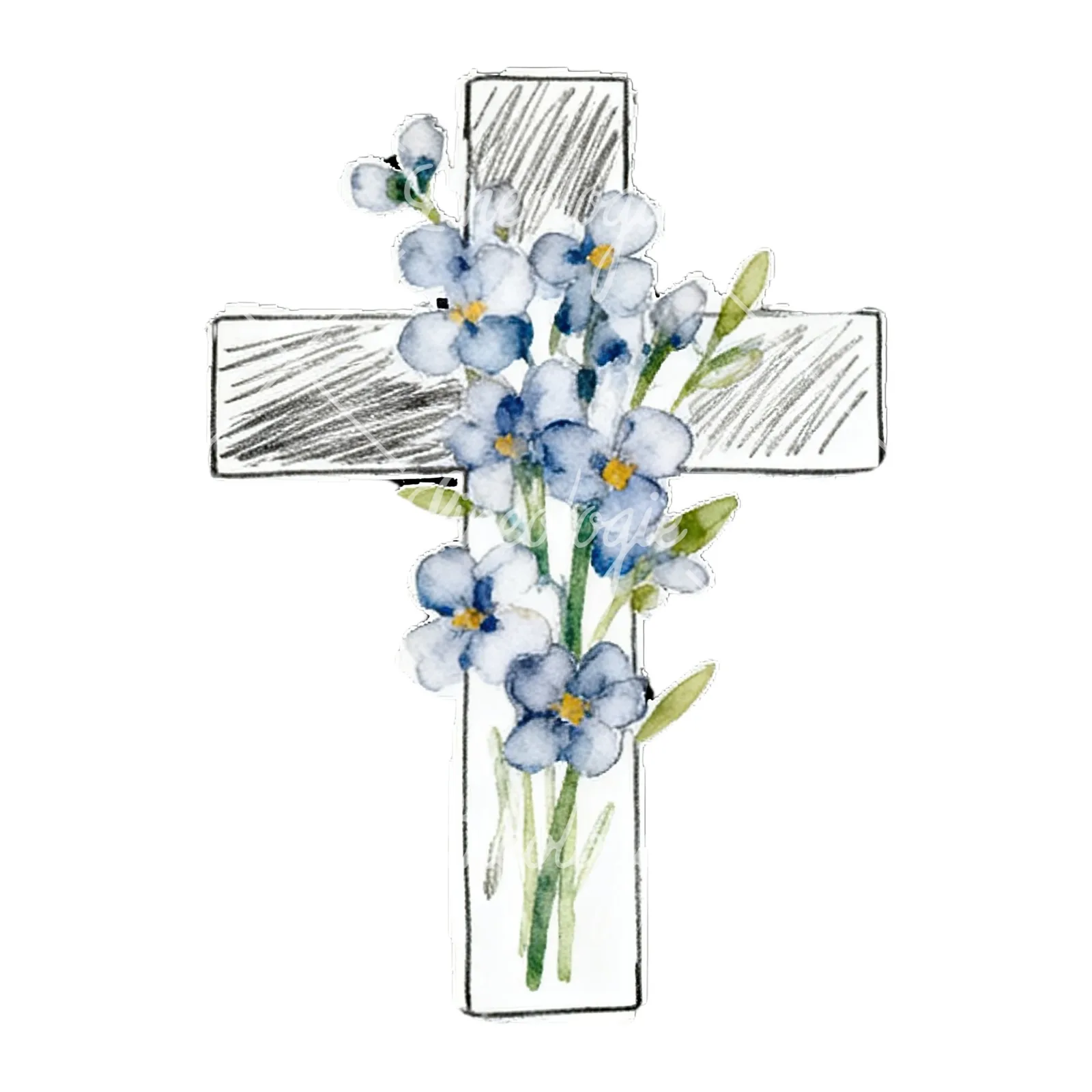 Watercolor floral crosses set clipart 3 of 9 on a white background (JPG)