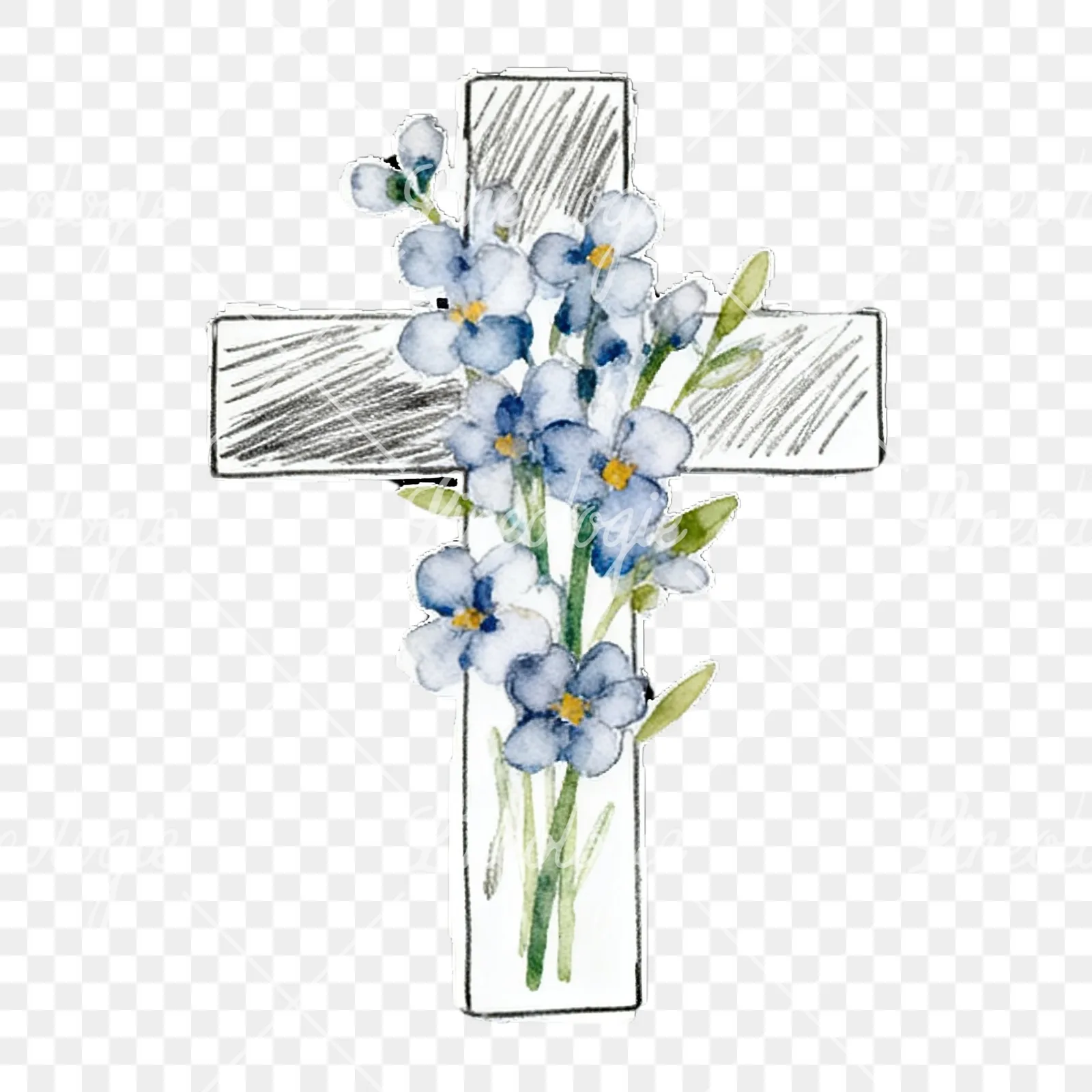 Watercolor floral crosses set clipart 3 of 9 on a transparent background (PNG)