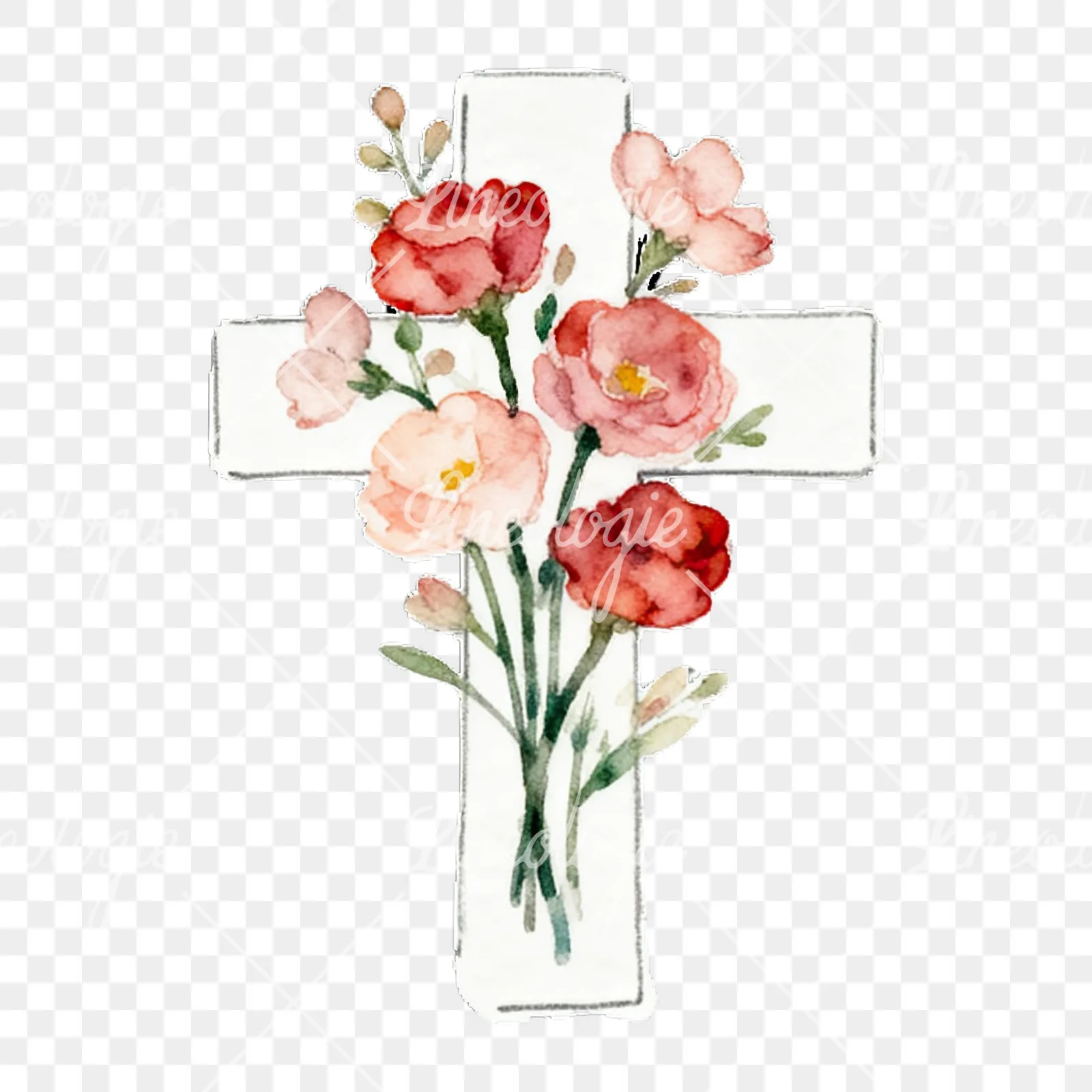 Watercolor floral crosses set clipart 4 of 9 on a transparent background (PNG)