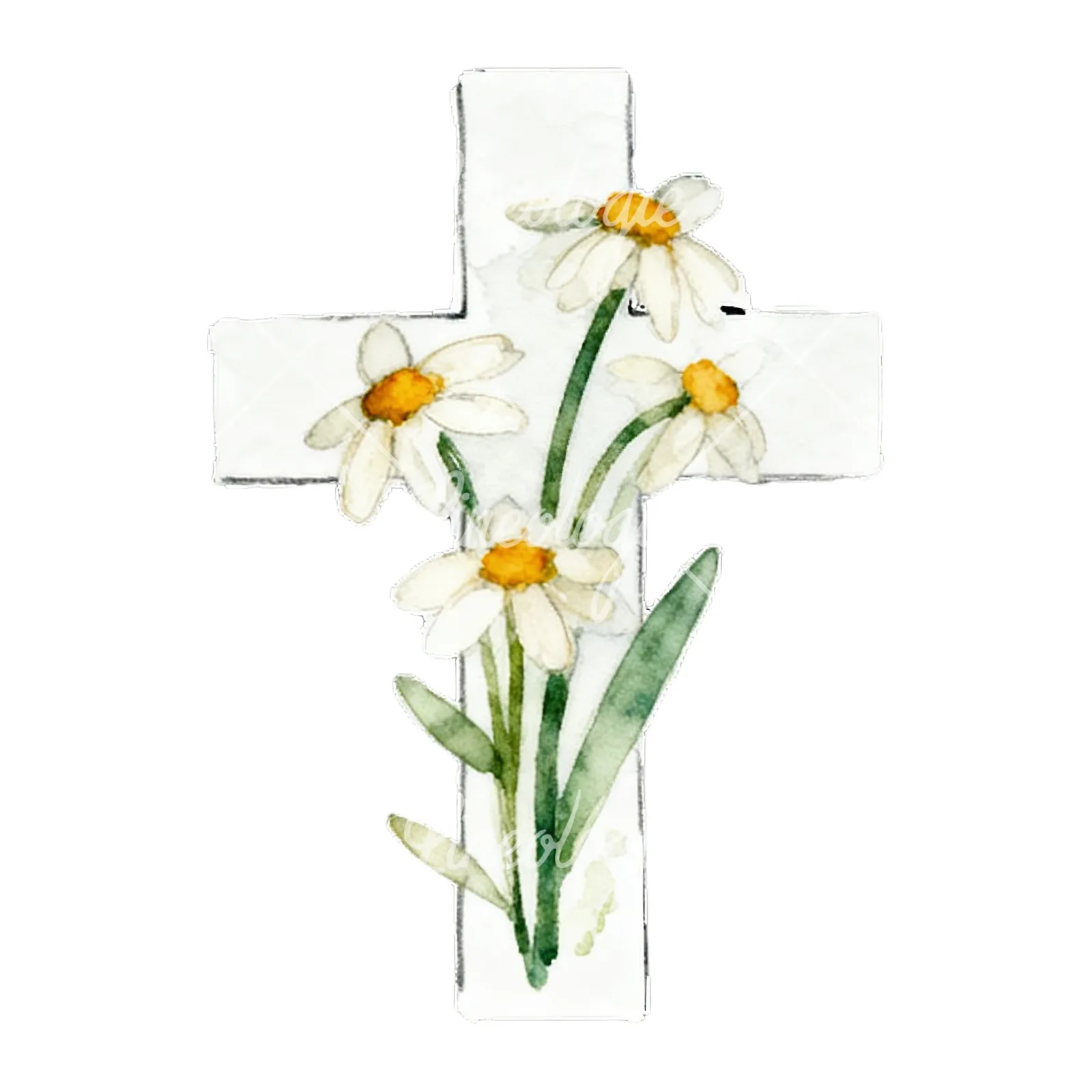 Watercolor floral crosses set clipart 5 of 9 on a white background (JPG)