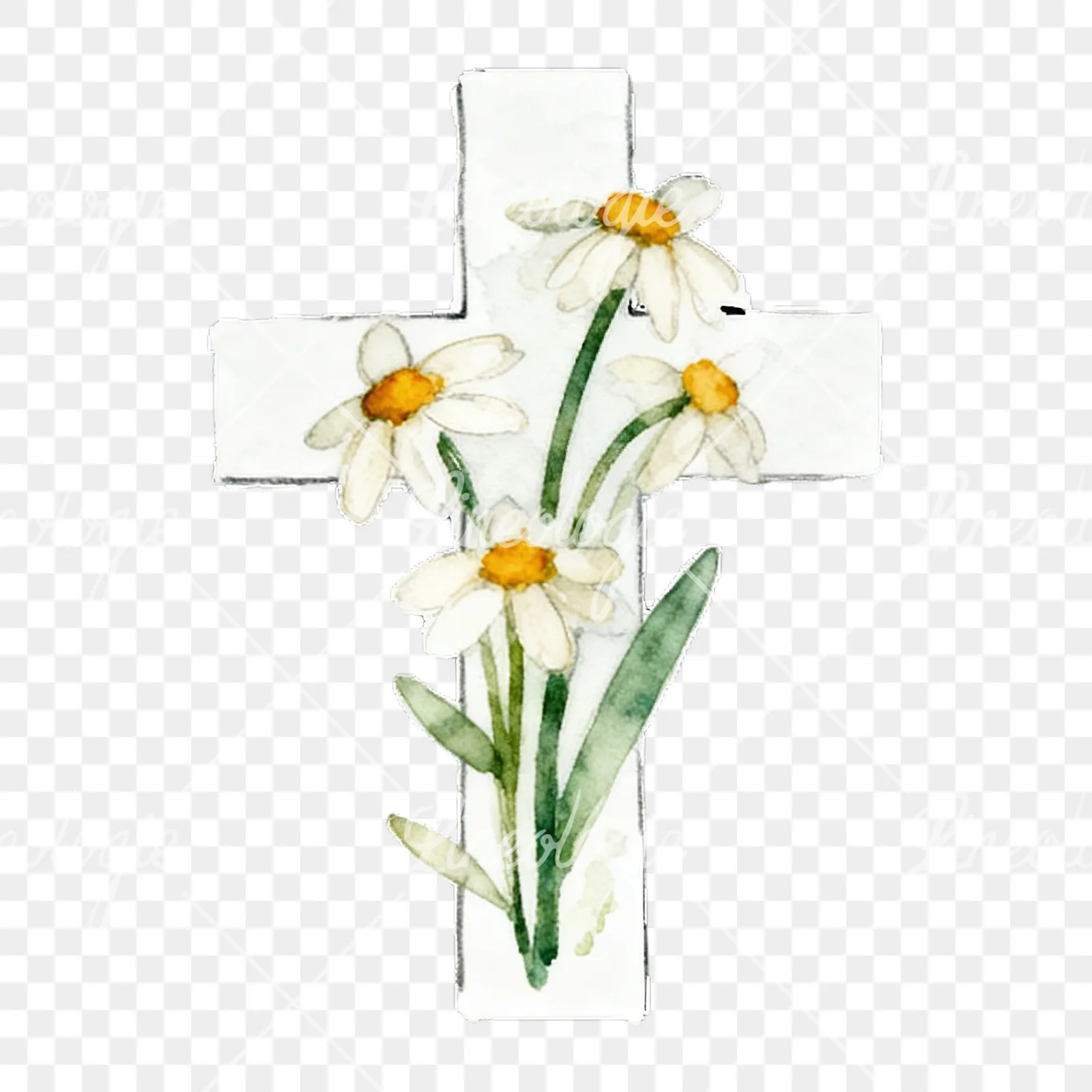 Watercolor floral crosses set clipart 5 of 9 on a transparent background (PNG)