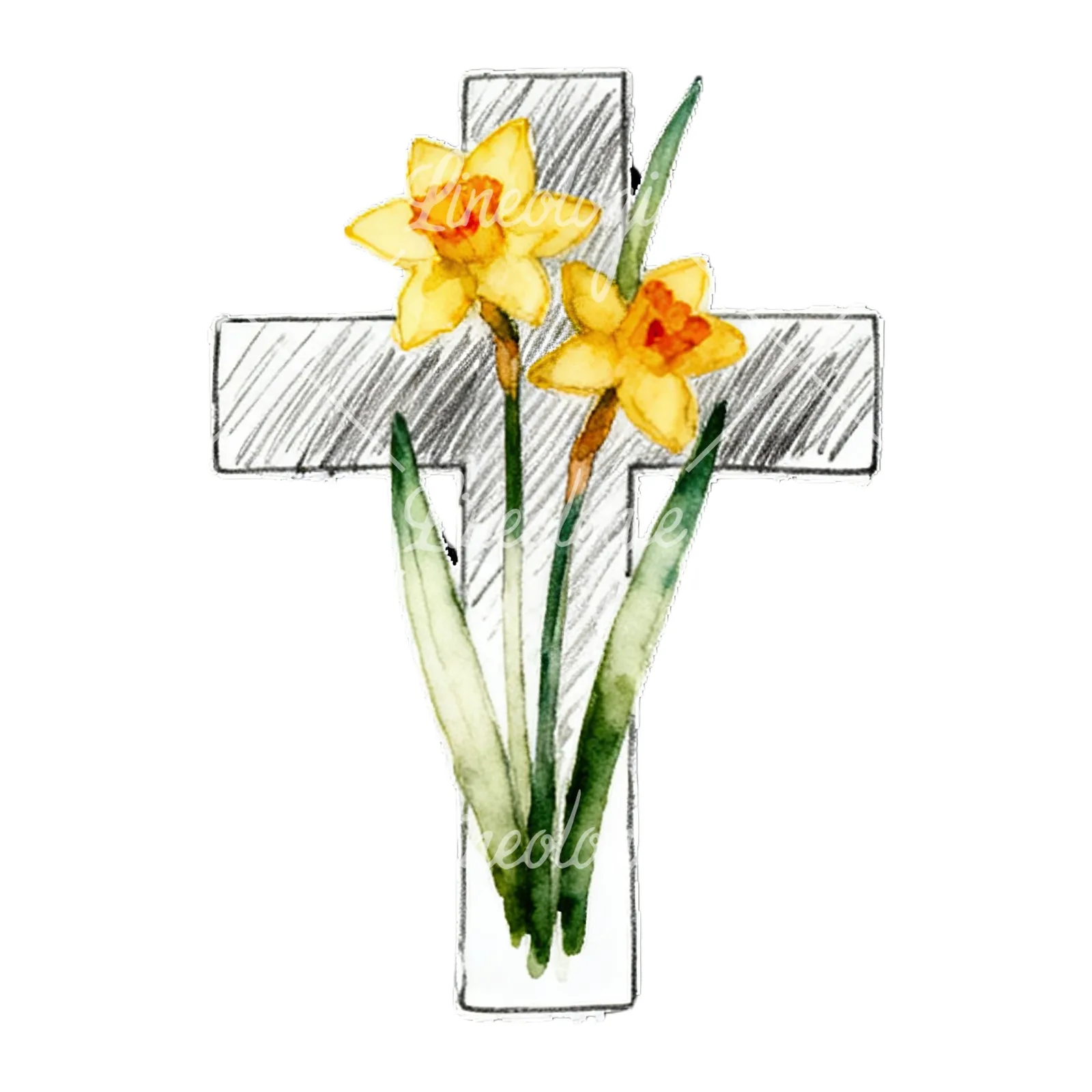 Watercolor floral crosses set clipart 6 of 9 on a white background (JPG)