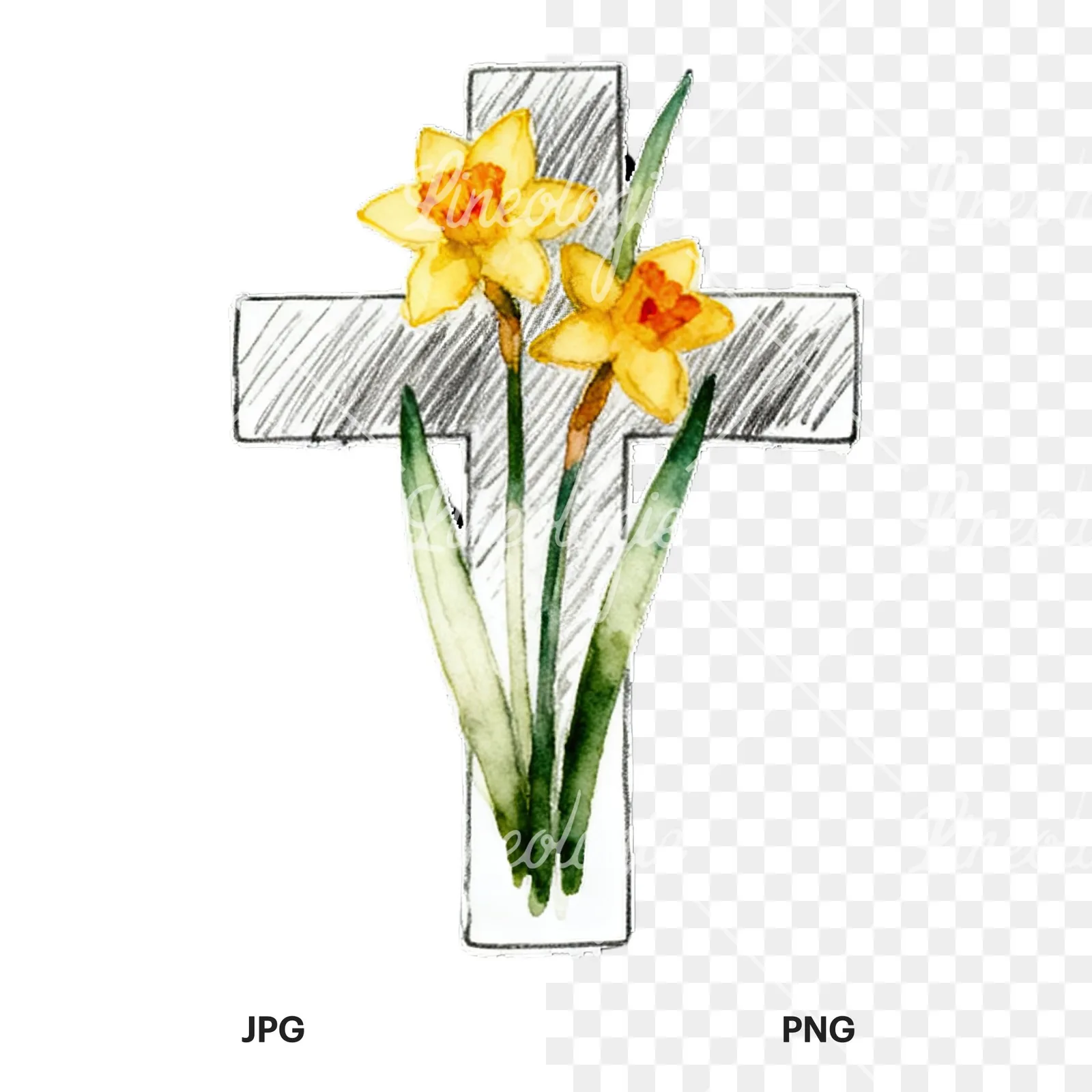 Watercolor floral crosses set clipart 6 of 9, as a JPG on white and a transparent PNG