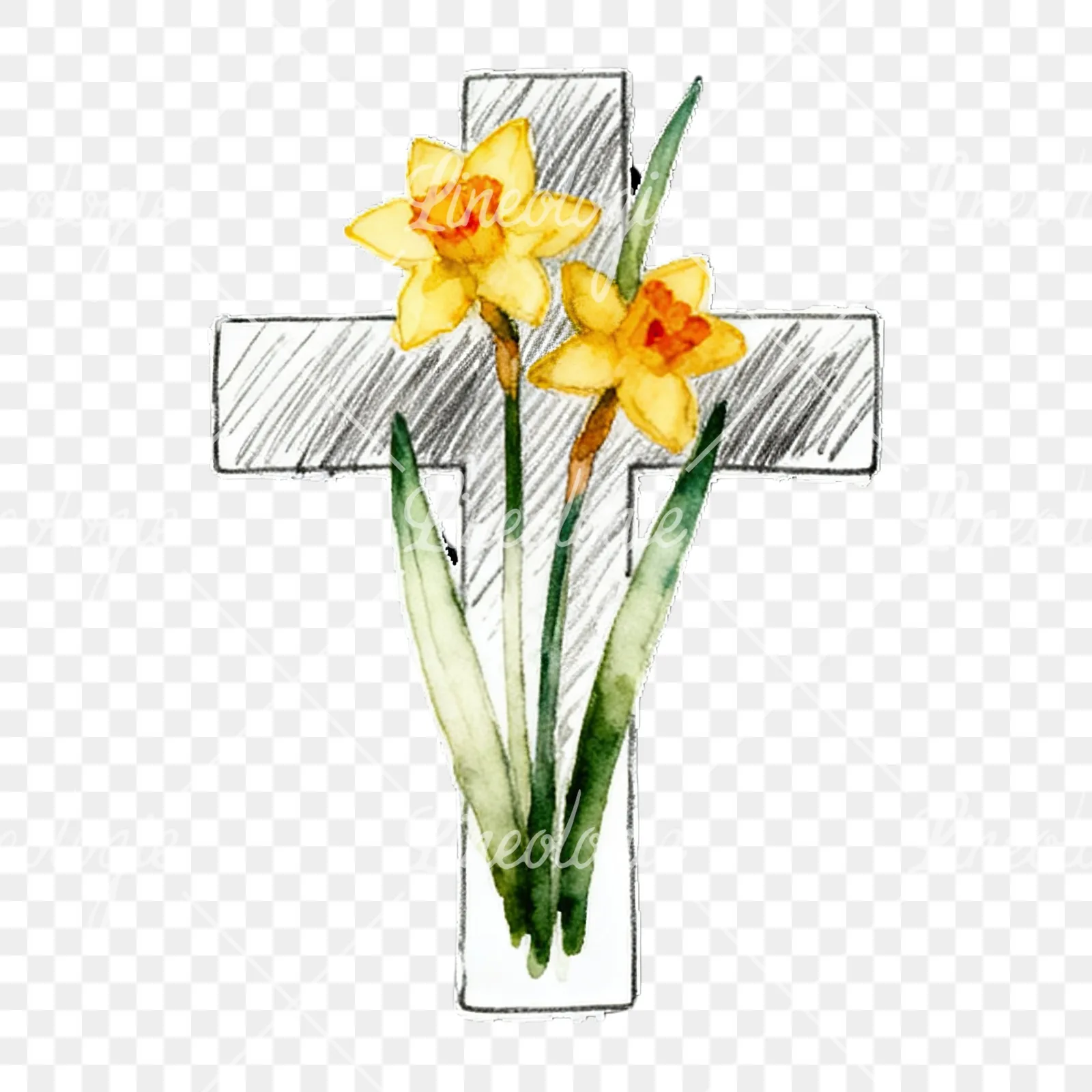 Watercolor floral crosses set clipart 6 of 9 on a transparent background (PNG)