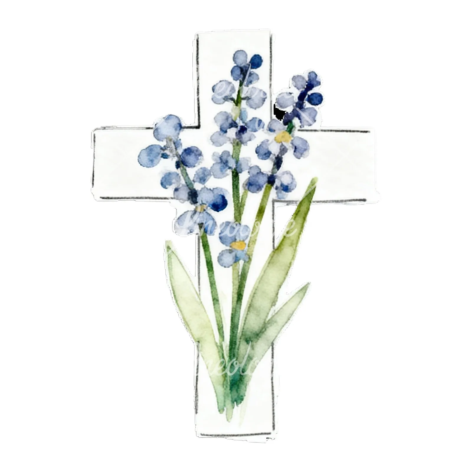 Watercolor floral crosses set clipart 7 of 9 on a white background (JPG)