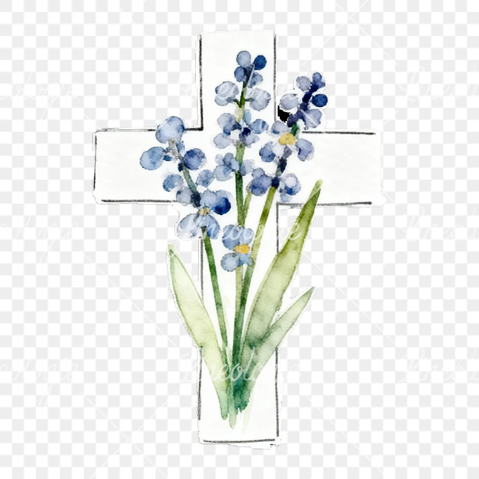Watercolor floral crosses set clipart 7 of 9 on a transparent background (PNG)