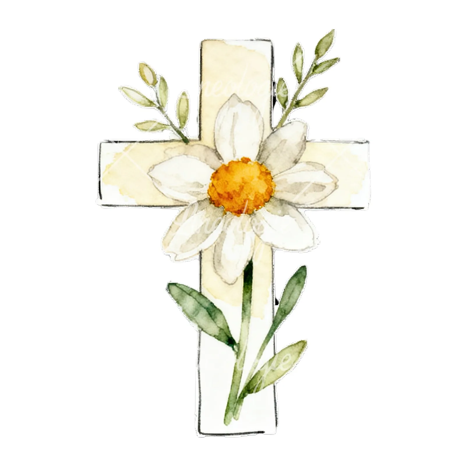 Watercolor floral crosses set clipart 8 of 9 on a white background (JPG)