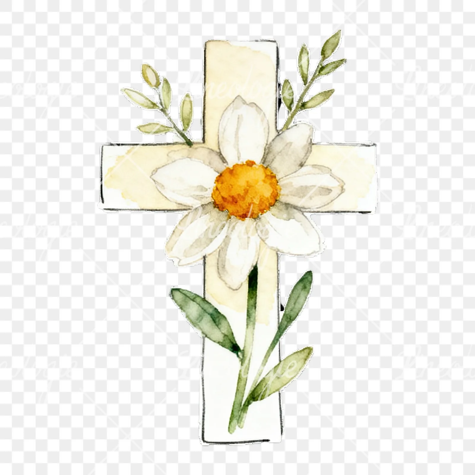 Watercolor floral crosses set clipart 8 of 9 on a transparent background (PNG)