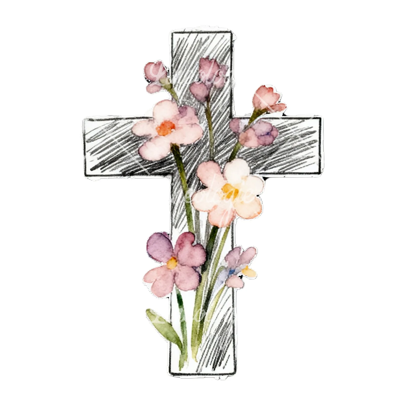 Watercolor floral crosses set clipart 9 of 9 on a white background (JPG)