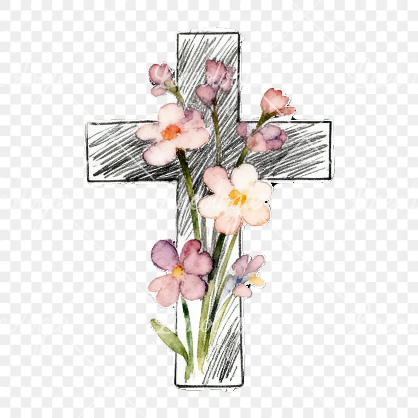 Watercolor floral crosses set clipart 9 of 9 on a transparent background (PNG)