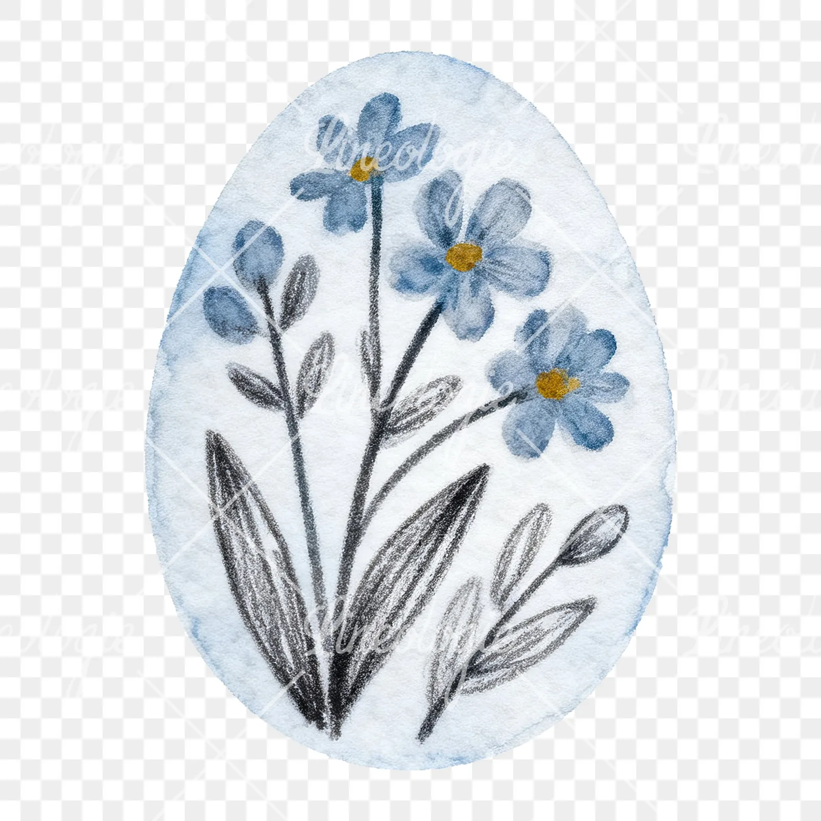 Watercolor floral Easter egg clipart 3 of 9 on a transparent background (PNG)
