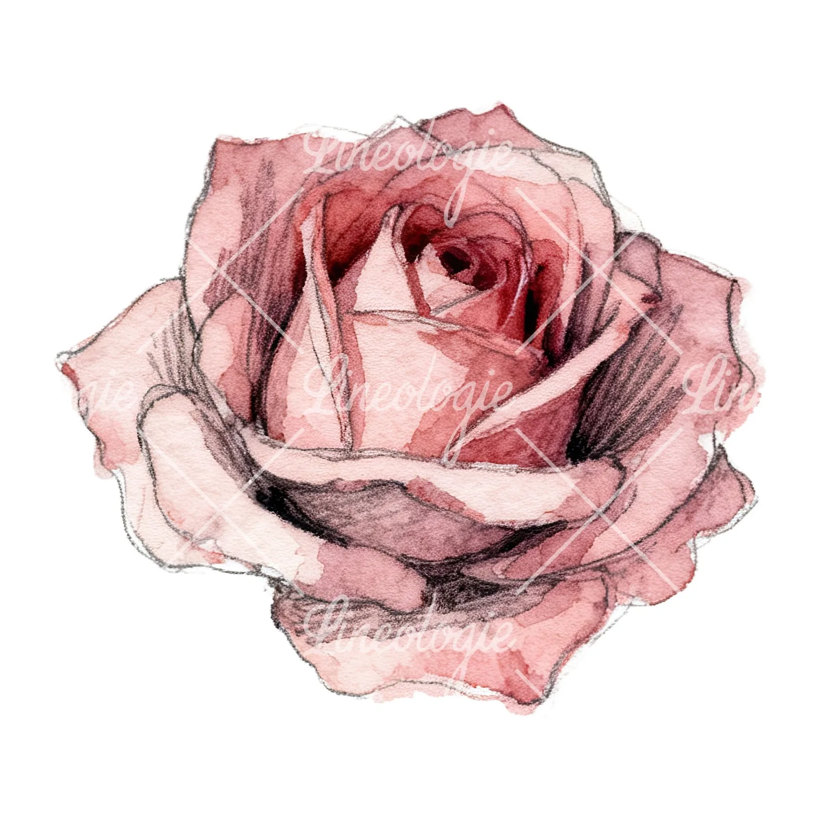 Watercolor red and pink rose with stems clipart 9 of 10 on a white background (JPG)