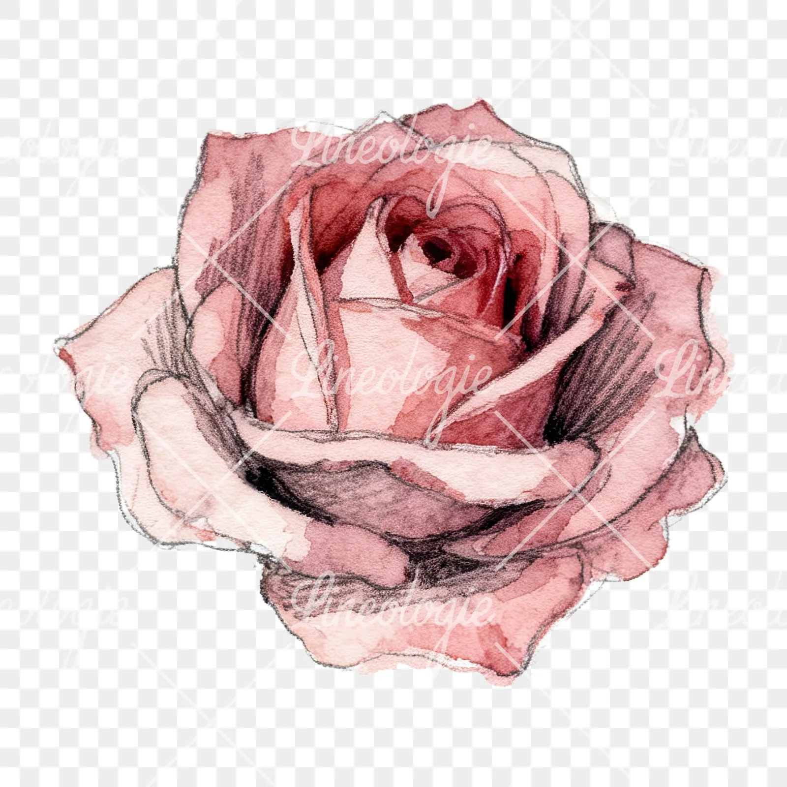 Watercolor red and pink rose with stems clipart 9 of 10 on a transparent background (PNG)