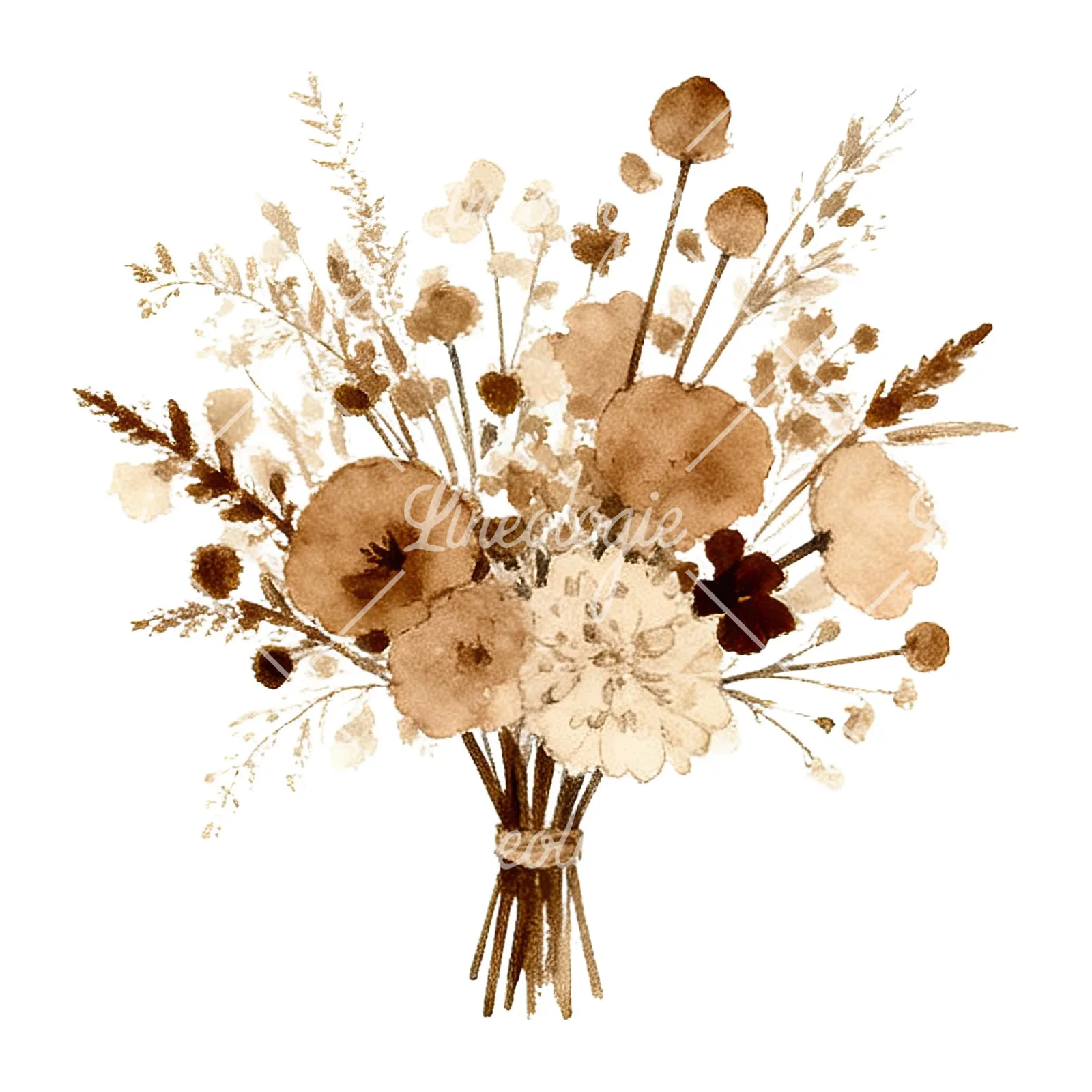 Watercolor earthy boho wedding bouquet clipart 12 of 12 on a white background (JPG)