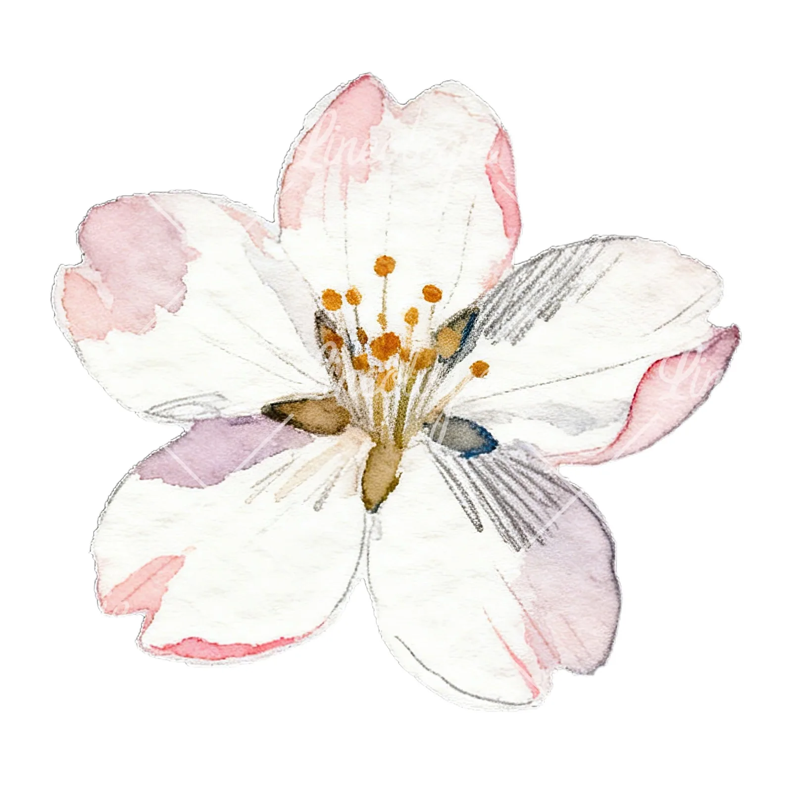Watercolor purple pink white cherry blossoms clipart 1 of 12 on a white background (JPG)