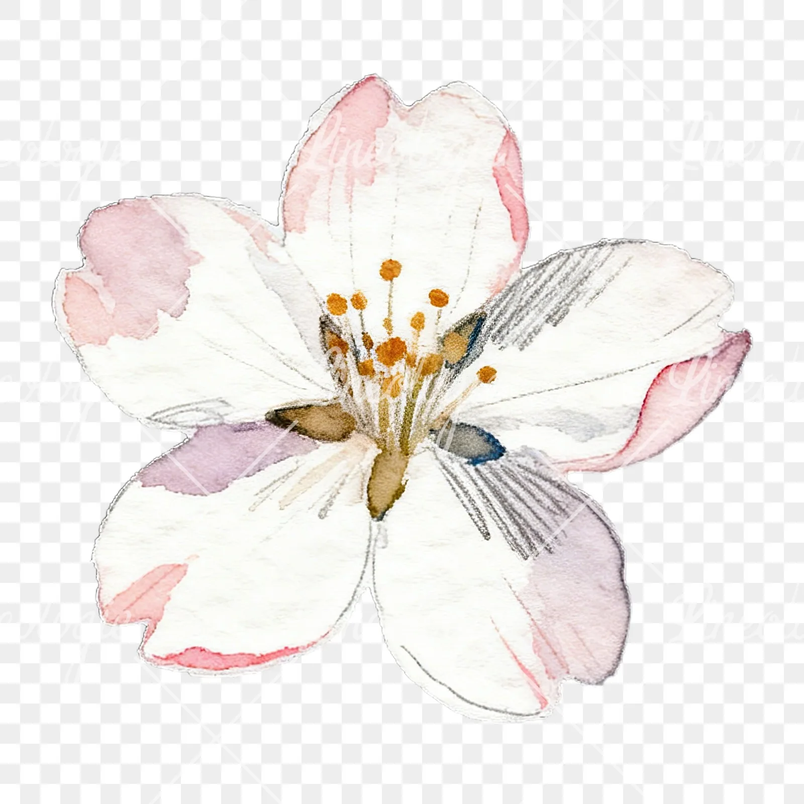 Watercolor purple pink white cherry blossoms clipart 1 of 12 on a transparent background (PNG)