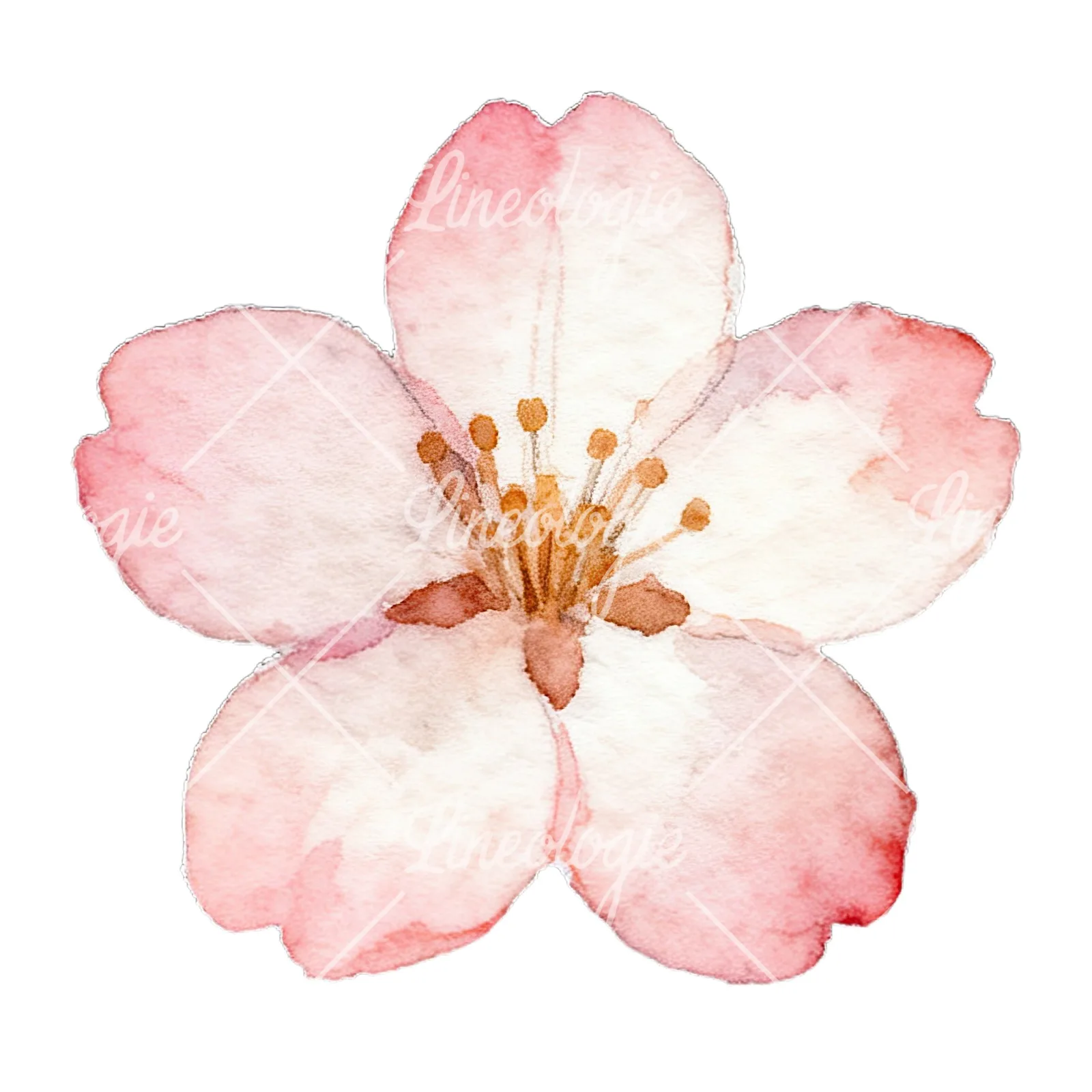 Watercolor purple pink white cherry blossoms clipart 2 of 12 on a white background (JPG)