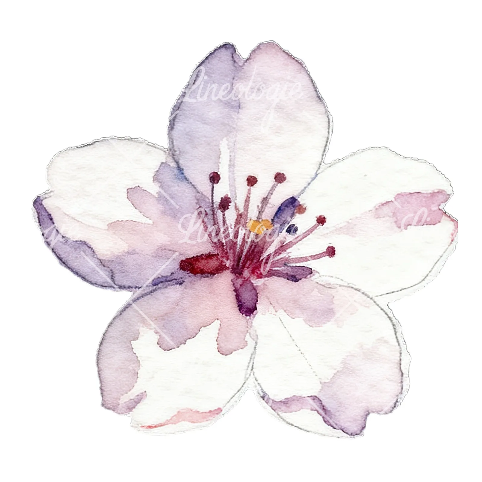 Watercolor purple pink white cherry blossoms clipart 3 of 12 on a white background (JPG)